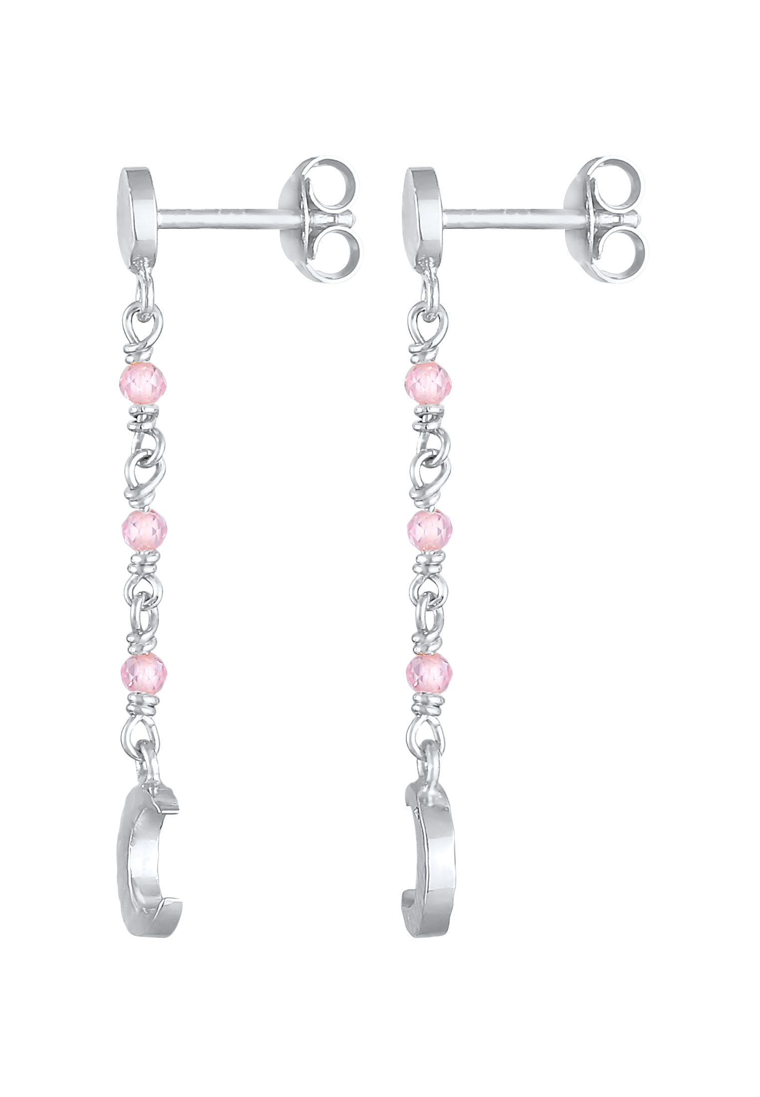 Elli Paar Ohrhänger »Ohrringe Mond Plättchen Struktur Rosa Quarz 925 Silber«
