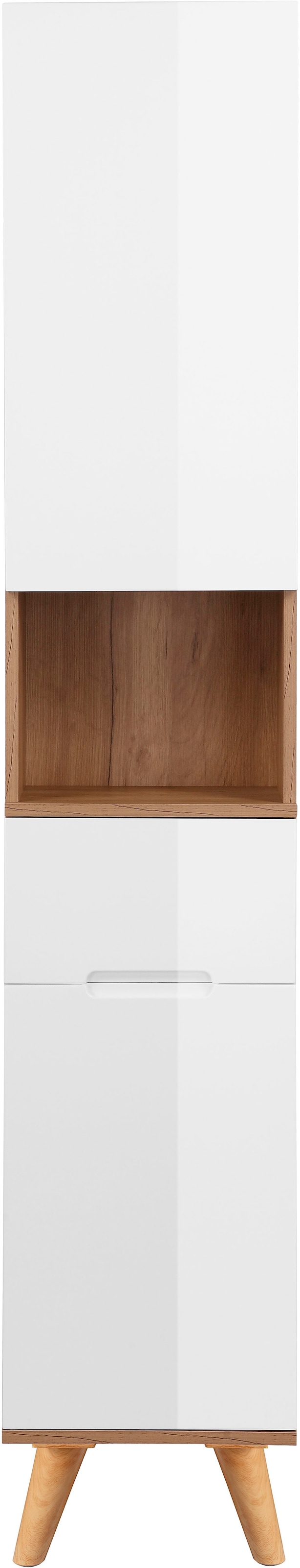 andas Hochschrank »Lund Badschrank skandinavisches Design mit viel Stauraum«, Badmöbel, 2 Türen und 1 Schublade, Breite 35cm