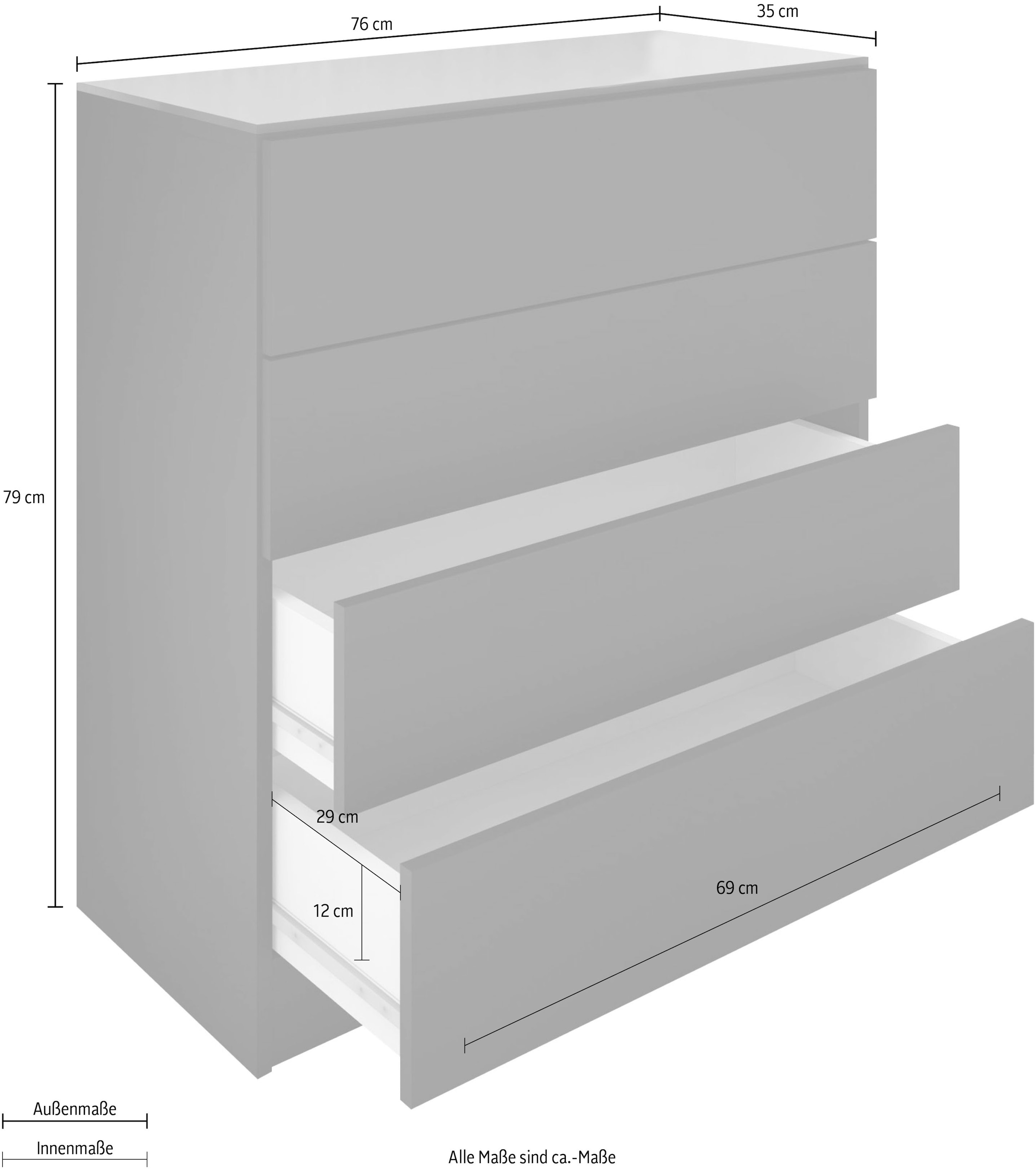 borchardt Möbel Kommode »Vaasa«, Breite 76 cm, Glasoberboden