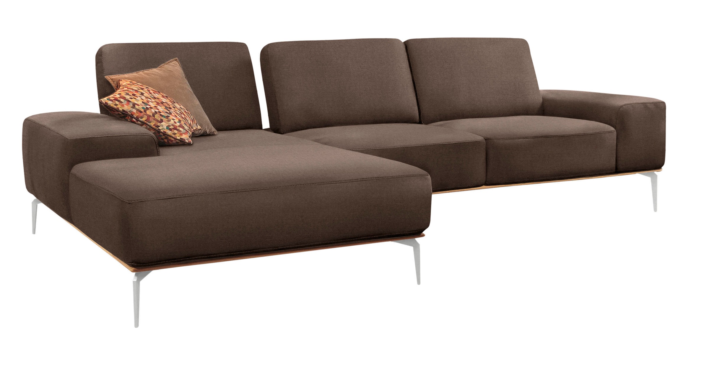 W.SCHILLIG Ecksofa »run, Designsofa mit tollem Sitzkomfort, bequem, L-Form«, mit elegantem Holzsockel, Füße in Chrom glänzend, Breite 319 cm
