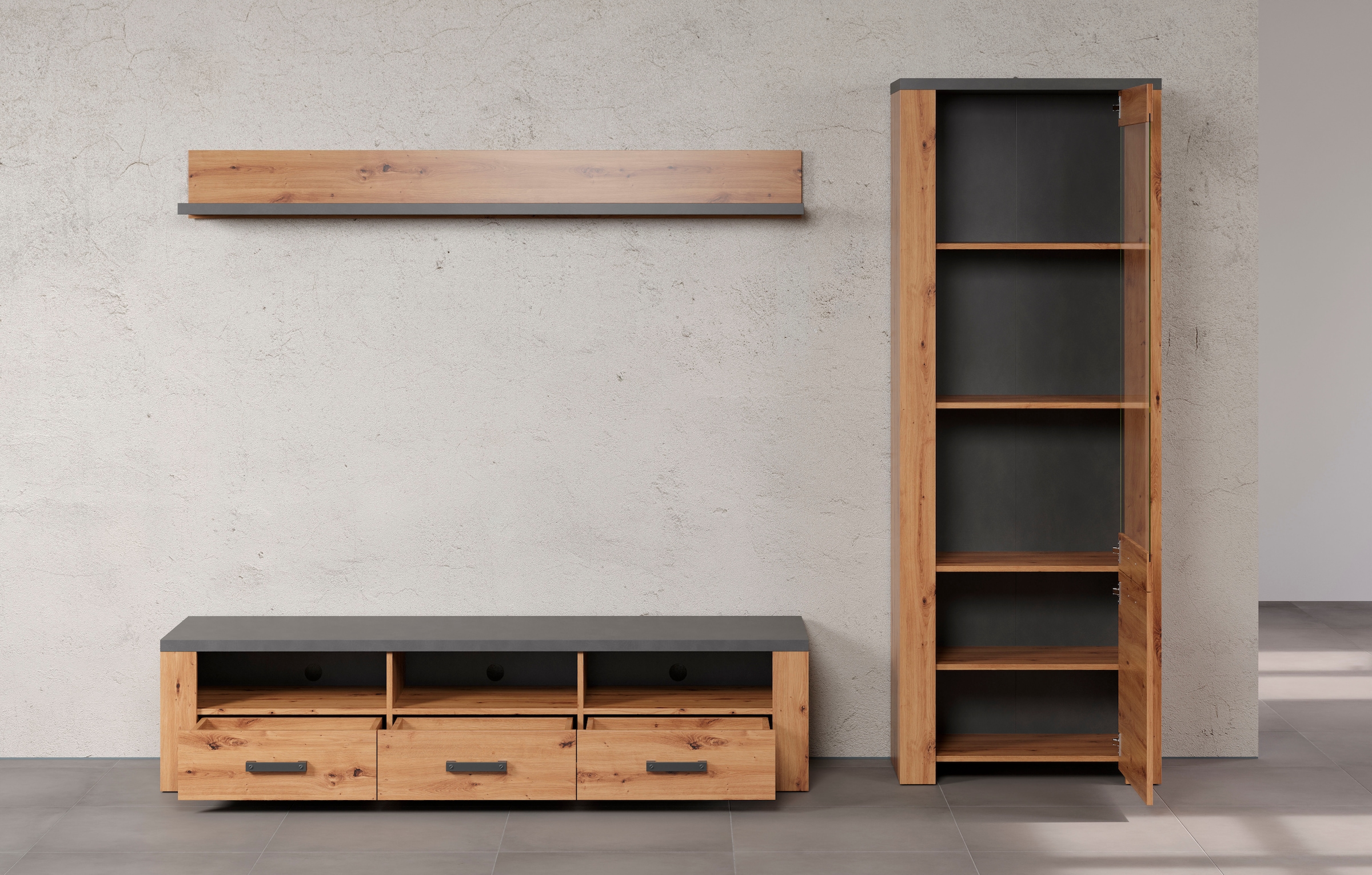 Home affaire TV-Wand »Ambres«, (3 St.), Kleines, modernes TV-SET, Echtholzoptik, Breite ca. 268 cm, matt