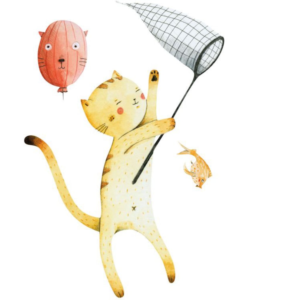 Wall-Art Wandtattoo »Bunte Tierwelt Katze mit Ballon«, (1 St.)