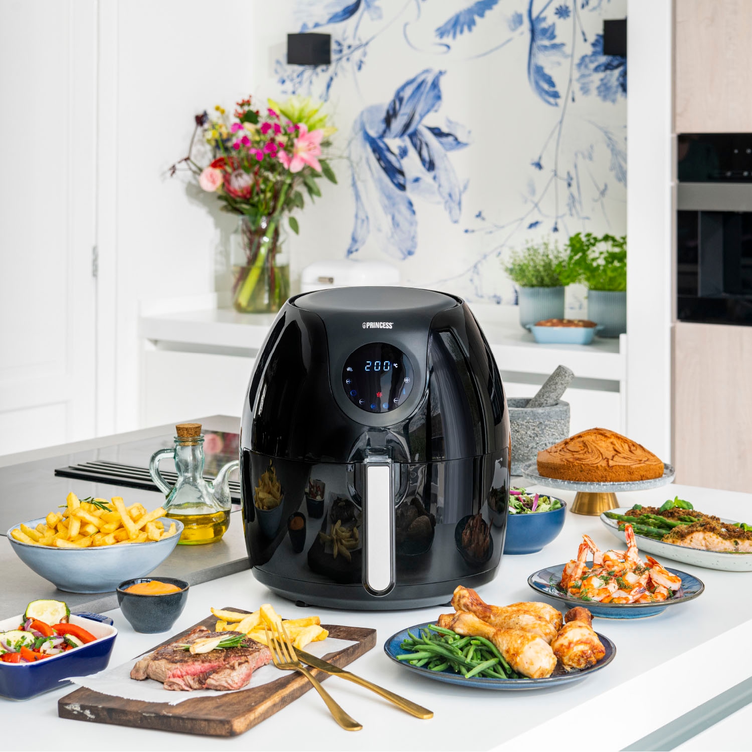 PRINCESS Heißluftfritteuse »XXL 182050 mit 5,2L, Digitales Touchscreen,«, 1700 W, 7 Programme, Ohne ÖL, Aerofryer, Schwarz