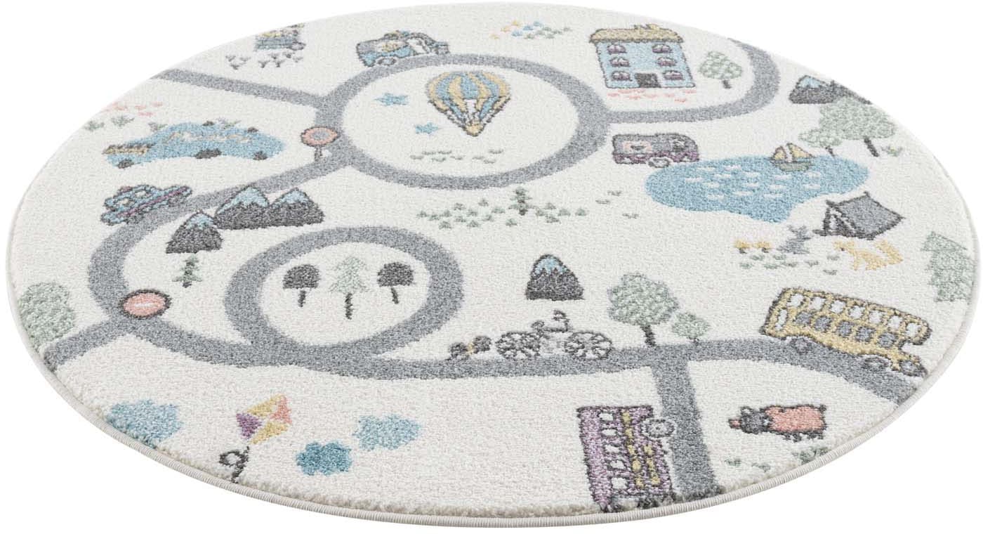Carpet City Kinderteppich »Anime9376«, rund, Straßen-Spiel-Teppich, Auto, Weicher Flor, Pflegeleicht, Kinderzimmer