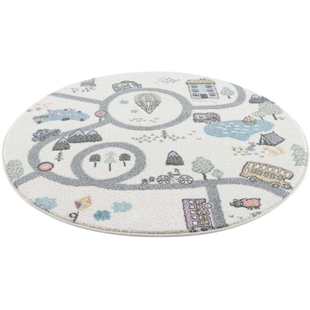 Carpet City Kinderteppich »Anime9376«, rund, Straßen-Spiel-Teppich, Auto, Weicher Flor, Pflegeleicht, Kinderzimmer