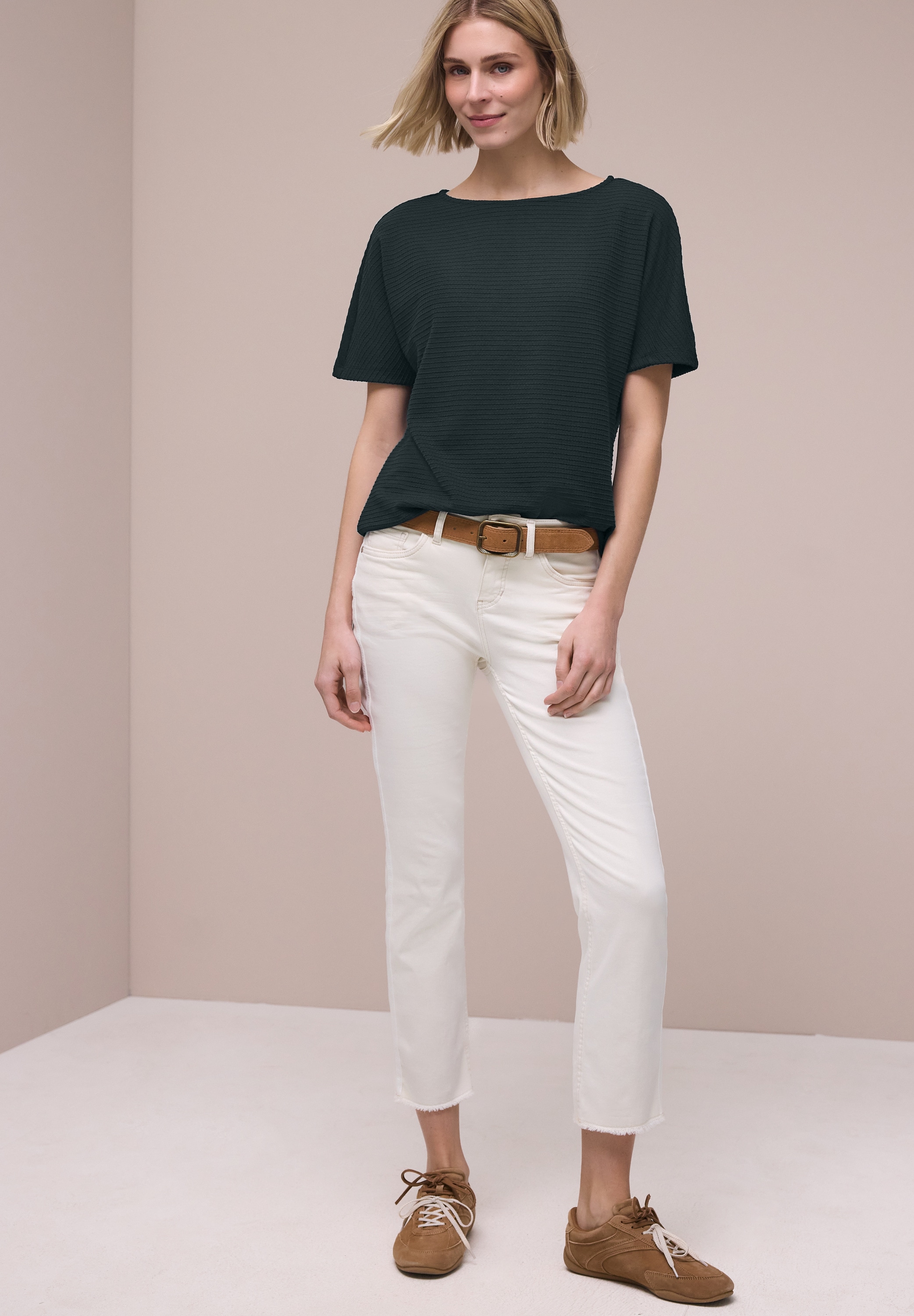 STREET ONE Kurzarmshirt Sommershirt in Struktur-Optik