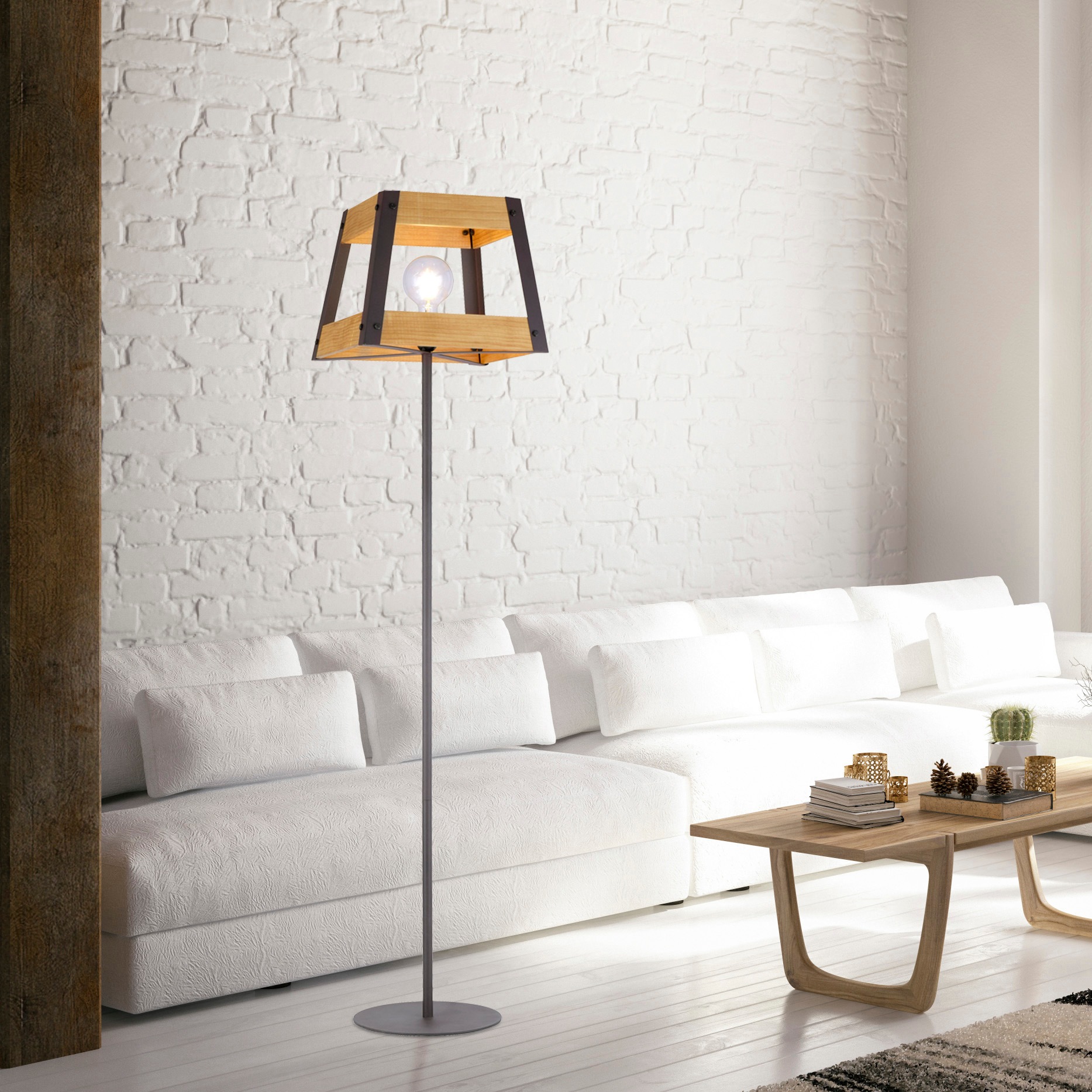 JUST LIGHT Stehlampe »CRATE«, 1 flammig, Leuchtmittel E27 | ohne Leuchtmittel, Schalter, Schnurschalter