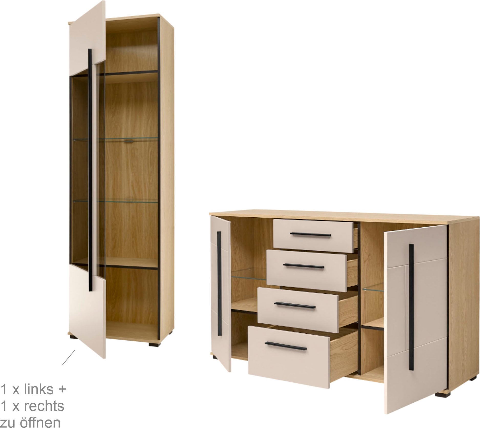Home affaire Wohnwand »Cantara, Anbauwand, Wohnzimmer-Set, in Eiche Evoke, Weiß oder Kaschmir« Set, 