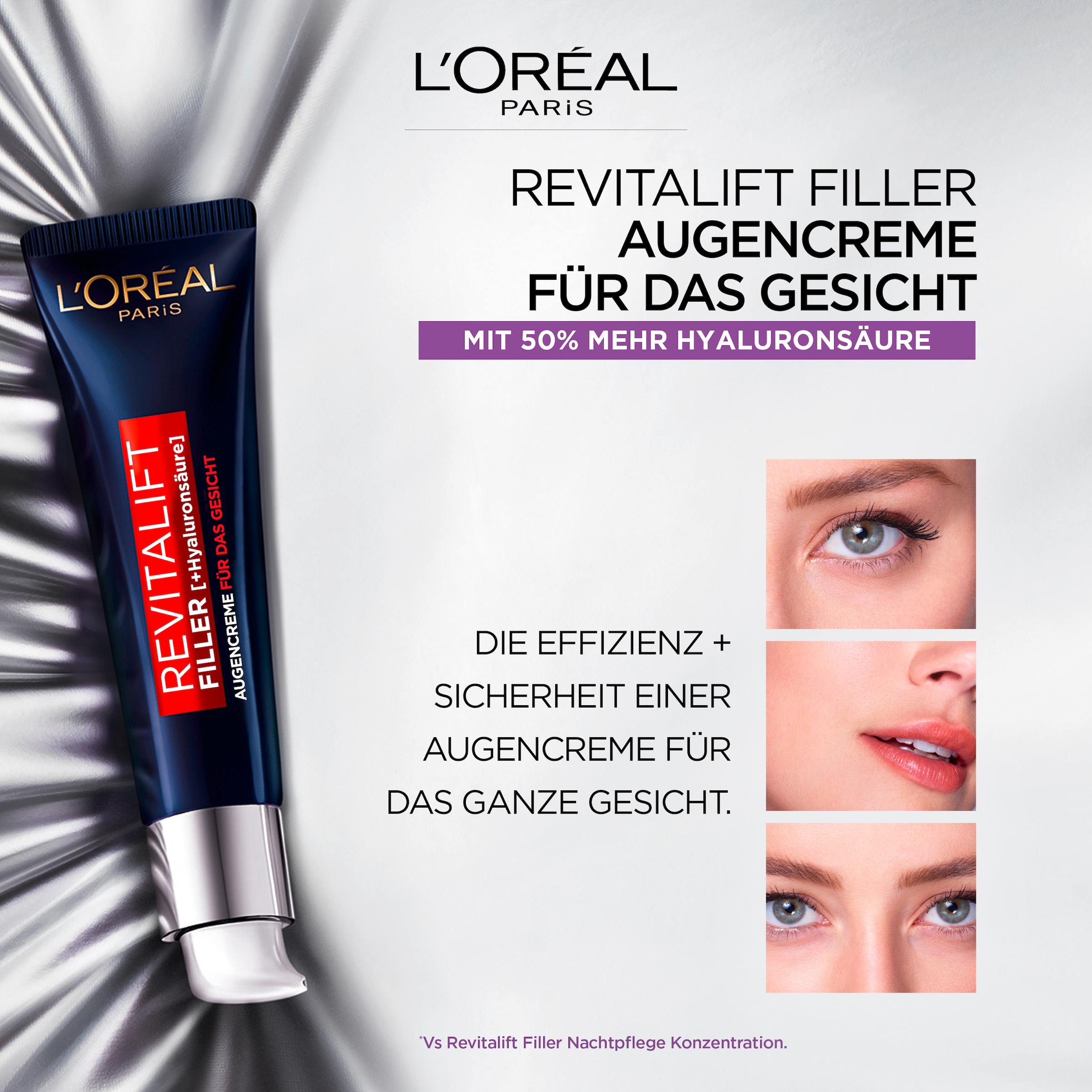 L'ORÉAL PARIS Gesichtspflege »REVITALIFT FILLER AUGENCREME FÜR DAS GESICHT« mit Hyaluronsäure, glättet die Haut, feuchtigkeitsspendend