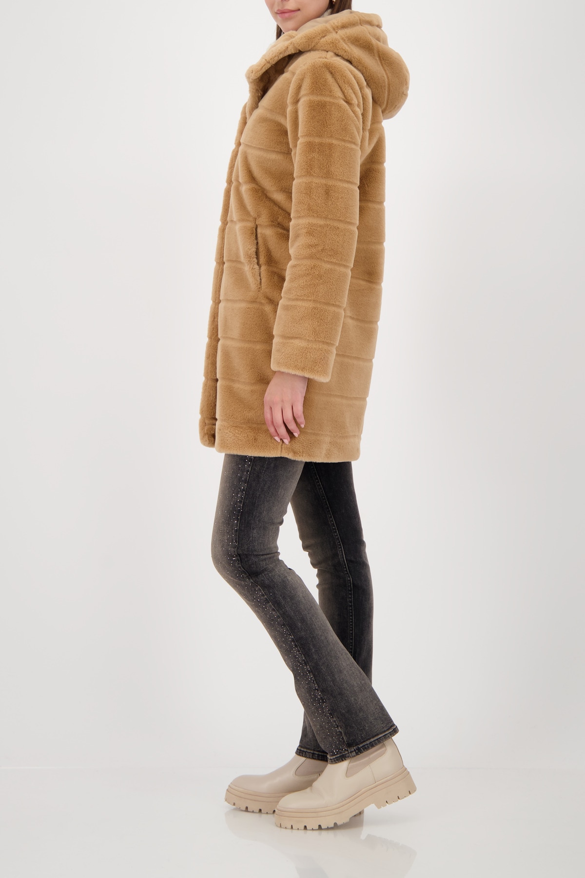 Monari Fellimitatmantel Regular fit mit Rundhalsausschnitt und Kapuze