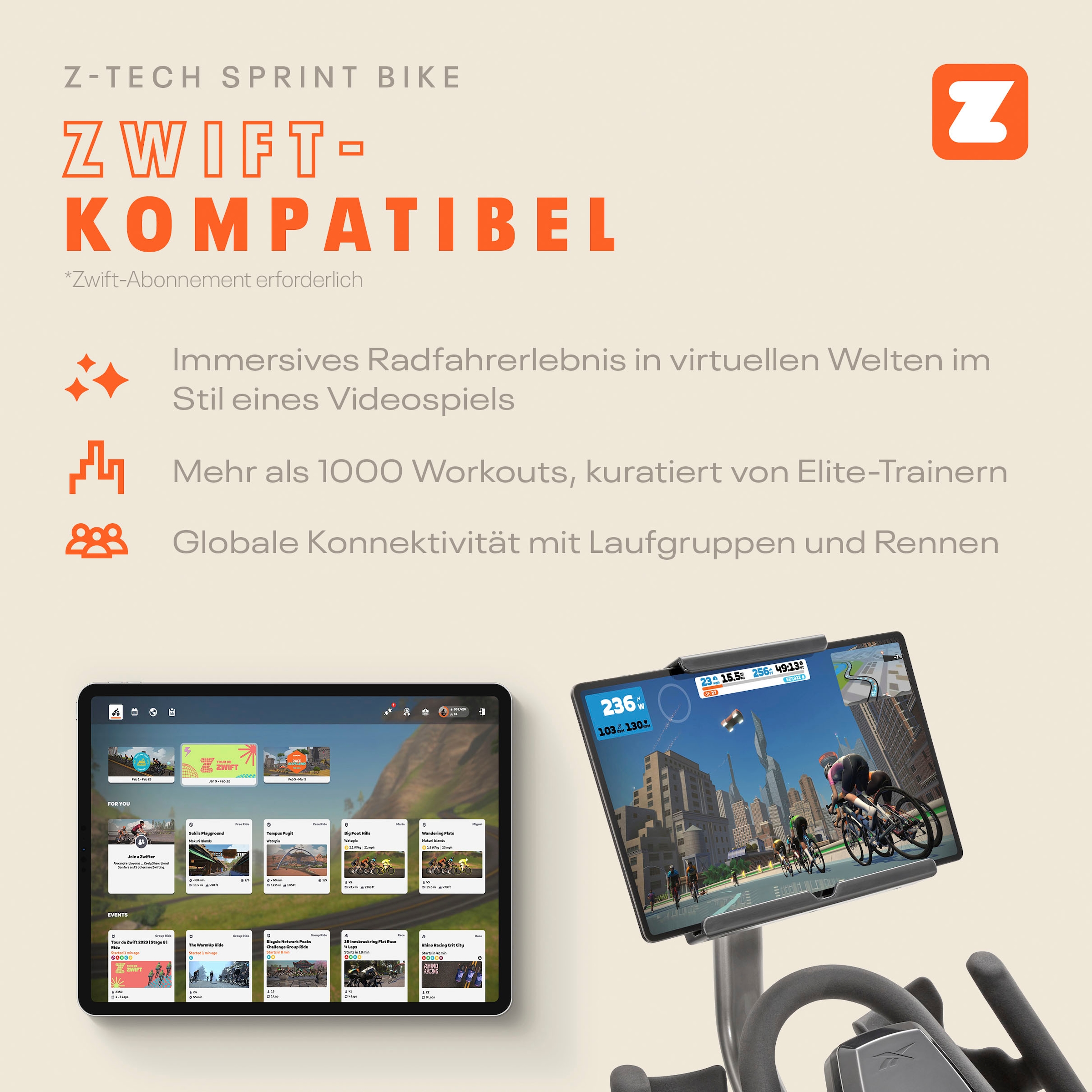 Reebok Speedbike »Z-Tech Speedbike«, (mit Tablet-Halterung), Schwungmasse ca. 9,95 kg, 50 Widerstandsstufen