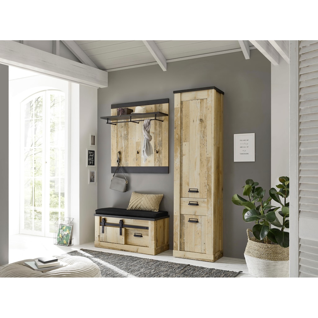 Premium collection by Home affaire Stauraumschrank »SHERWOOD«, in modernem Holz Dekor, mit Apothekergriffen aus Metall, Höhe 201 cm