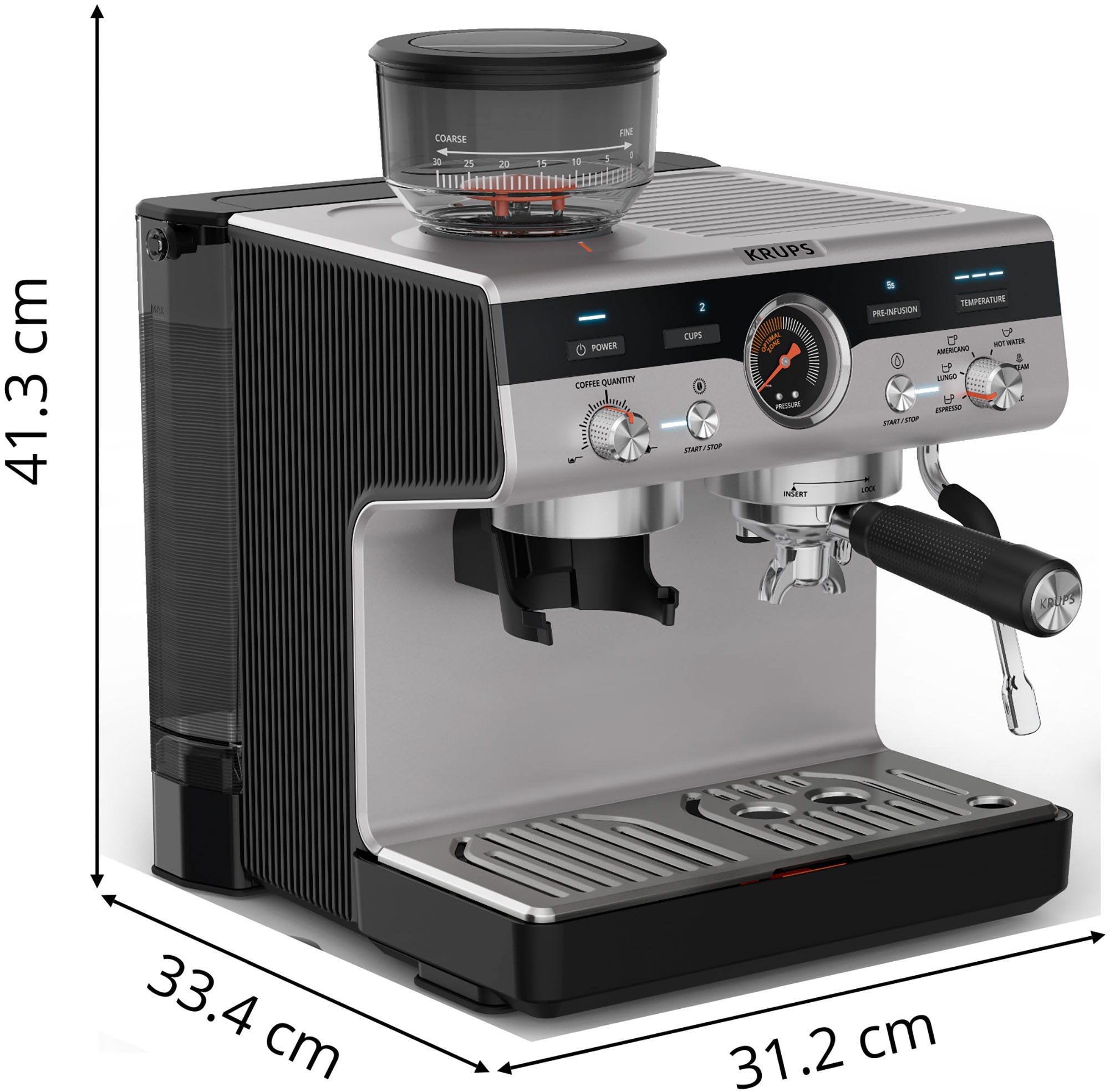 Krups Espressomaschine »XP801T Precision, Siebträger«, mit Mahlwerk, intuitive Bedienfläche, Pre-Infusion-Einstellungen