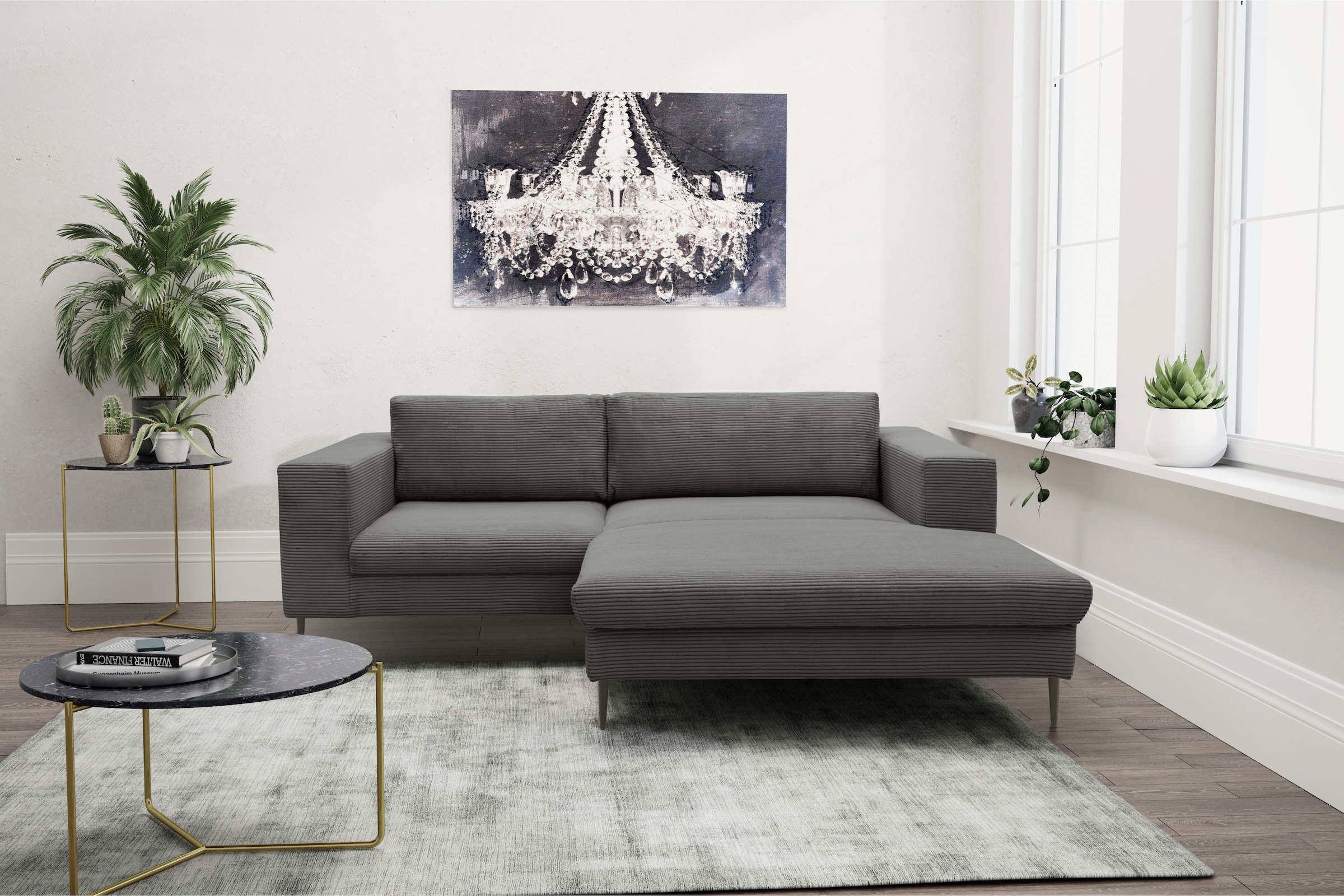 DOMO collection Ecksofa »Modica kompakt und elegant, Breite 244, L-Form«, moderne Optik mit extrabreiter Recamiere, auch in Cord