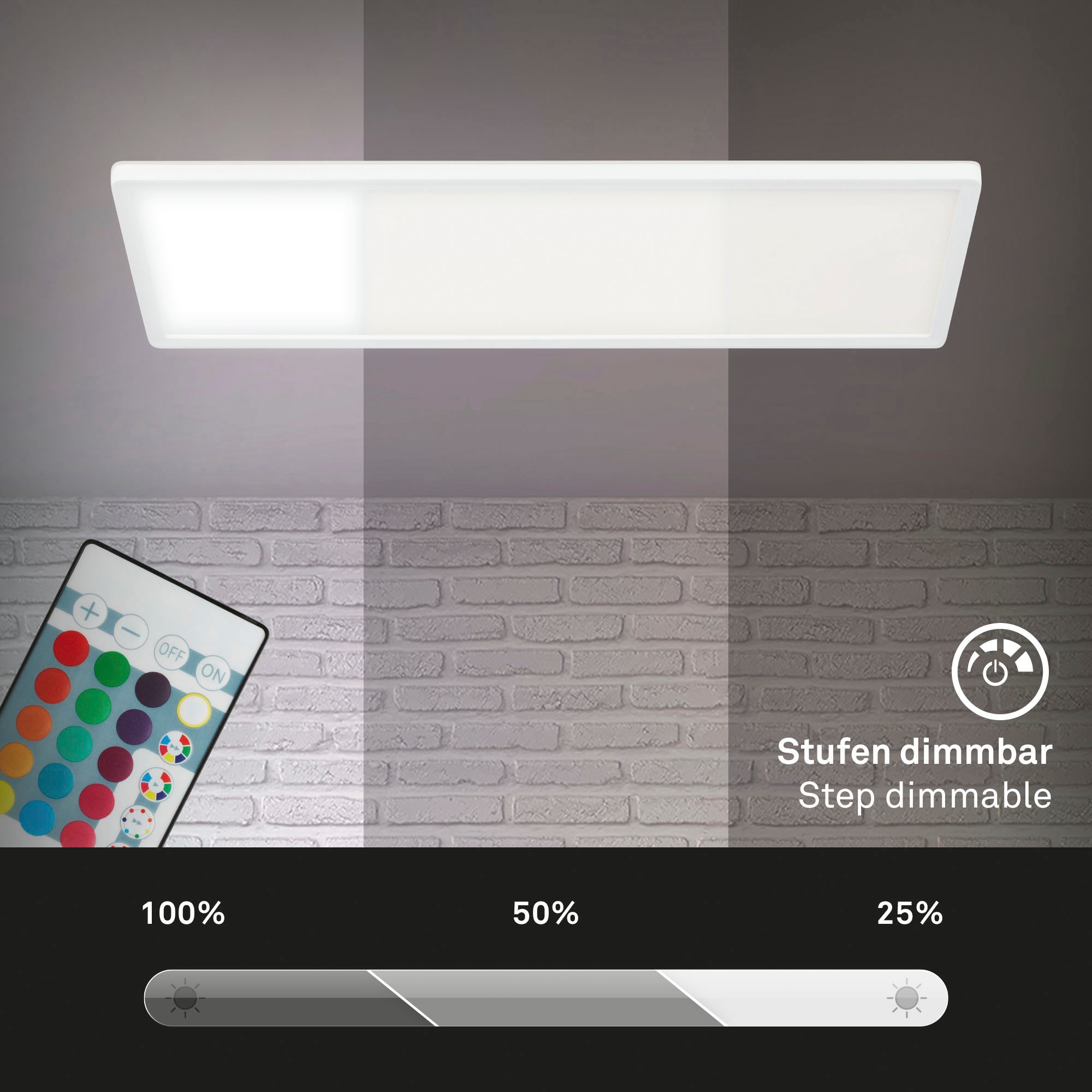 Briloner Leuchten LED Panel »7404016 SLIM«, Leuchtmittel LED-Board | LED fest integriert, Deckenlampe, 58x20x3cm, Weiß, 22W, Wohnzimmer, Schlafzimmer, Küche