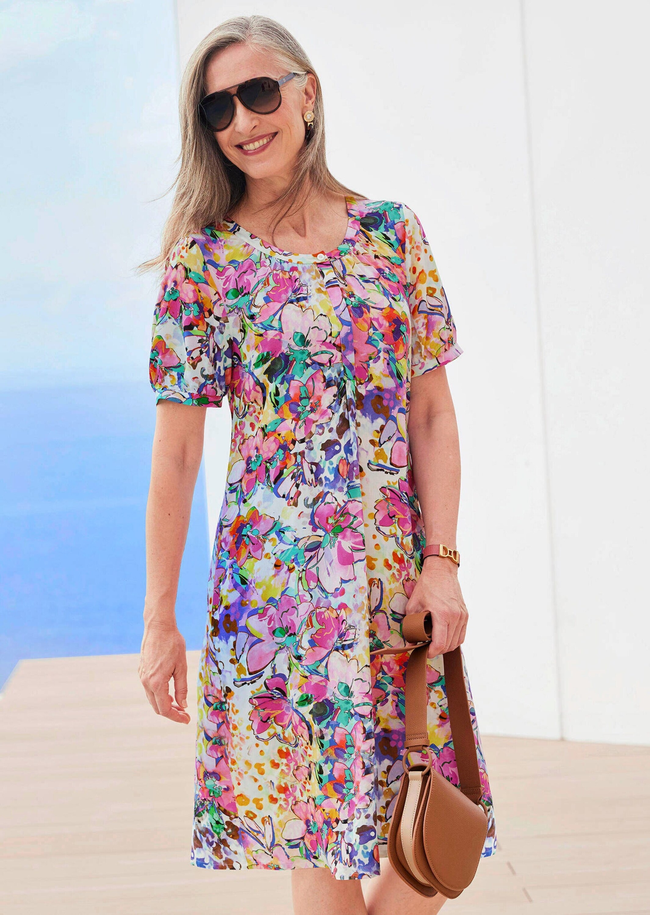 GOLDNER Midikleid »Blumiges Sommerkleid mit Knopfleiste«