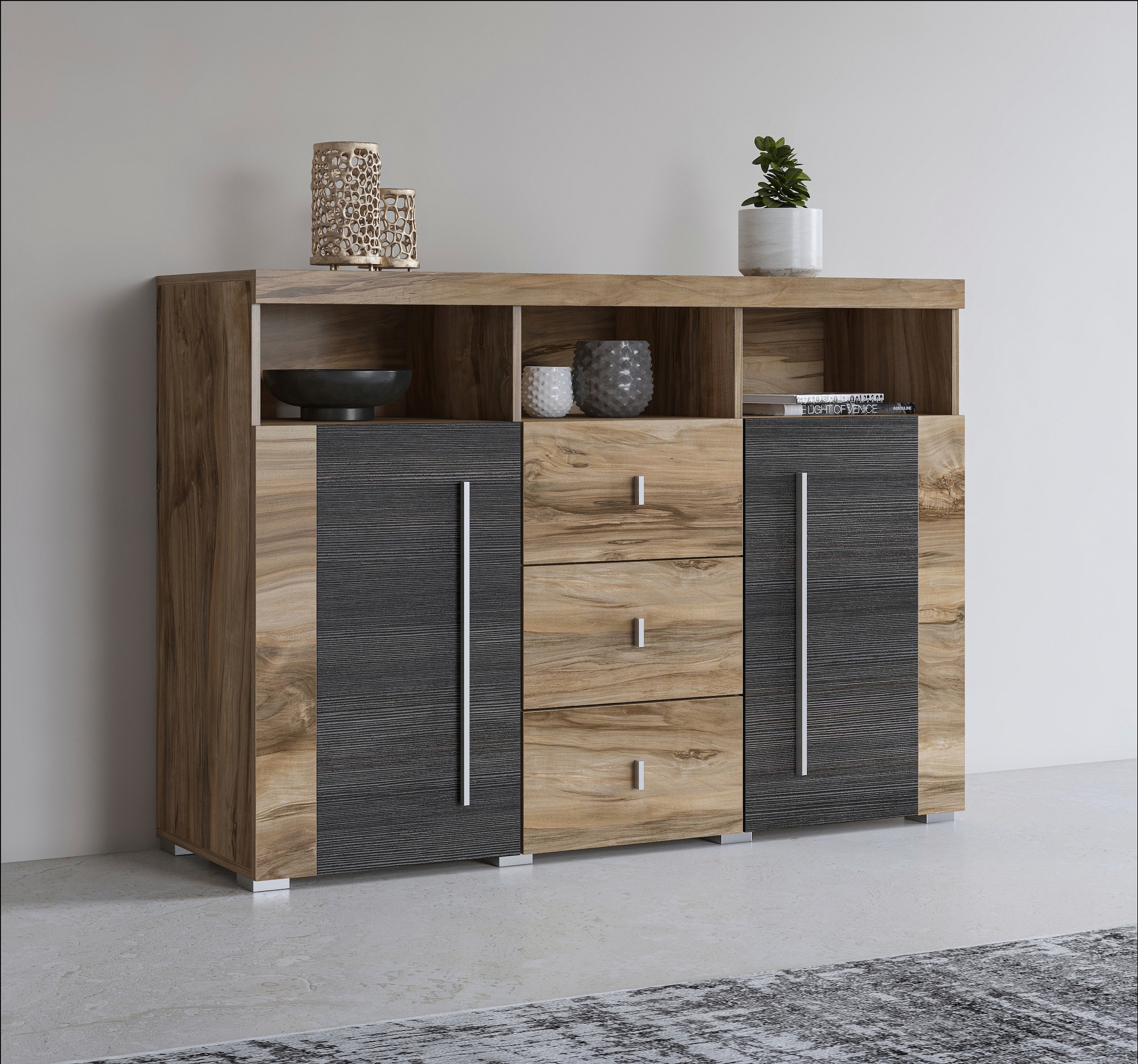 Sideboard »Roger,Breite 132cm, stilvolle Schrank, 2 Holztüren 3 Schubladen«, Kommode...