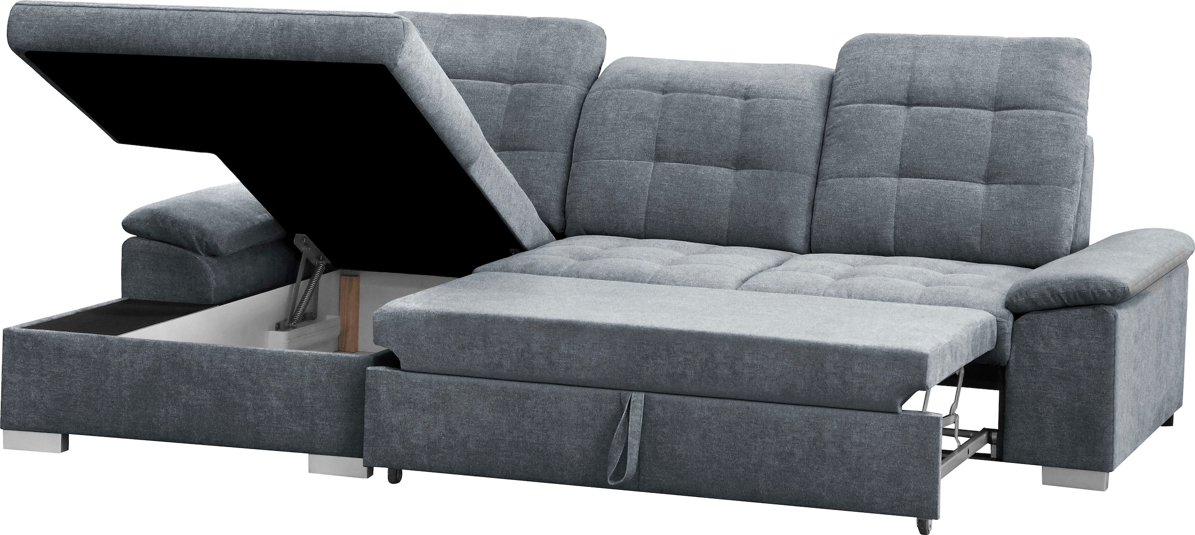 WERK2 Ecksofa Carmen, Sofa, Eckcouch mit Schlaffunktion, Bettkasten und Sitztiefenverstellung