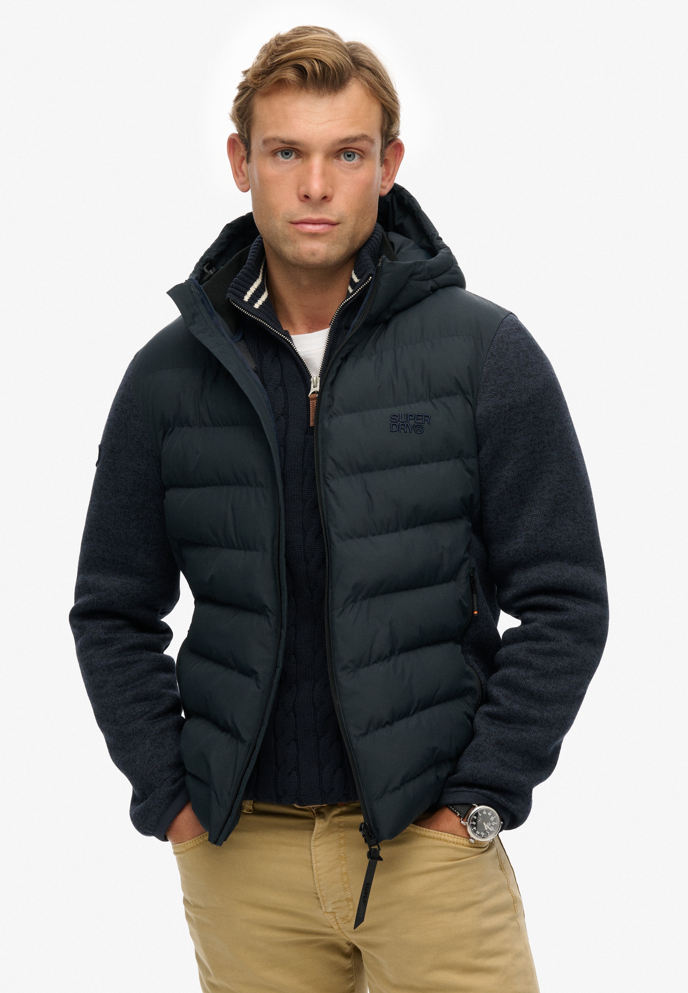 Superdry Steppjacke »HOODED STORM KNIT HYBRID JKT« mit Kapuze