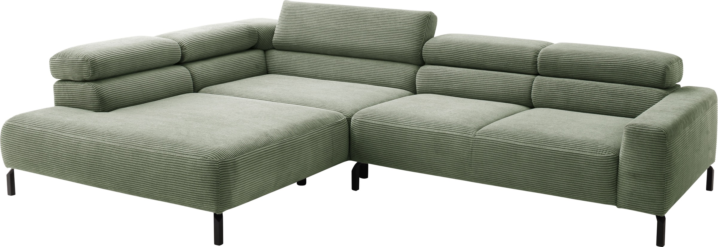 Places of Style Ecksofa »Antonelli, L-Form, inkl. Kopfteilverstellung, Breite 312 cm«, mit elektrischer Sitztiefenverstellung, in Cord, oliv
