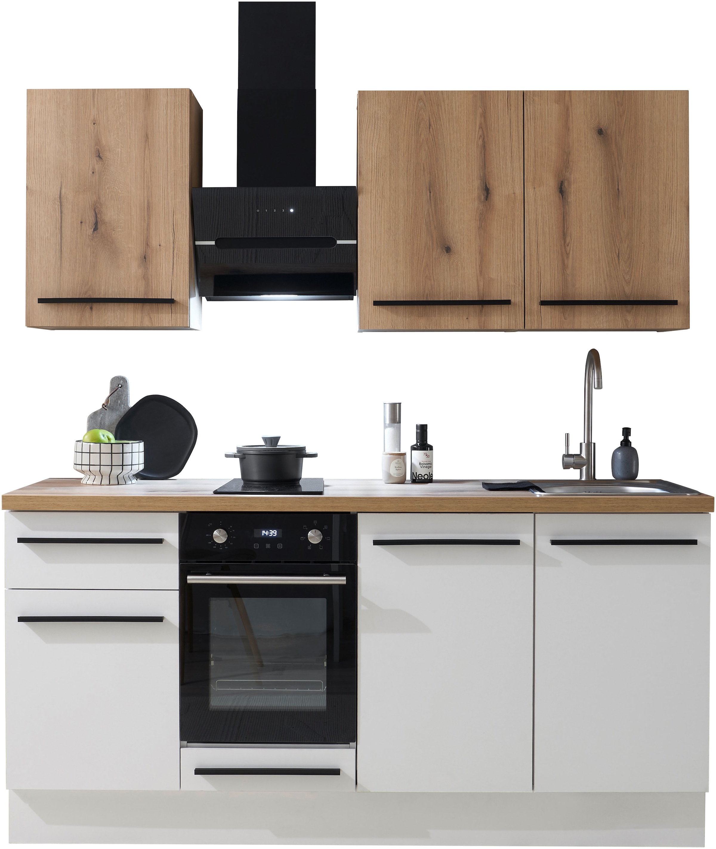 BASIC by Balculina Pantryküche »Torcello BxHxT 180x210x60 cm« Breite 180cm, wahlweise mit E-Geräten, Softclose-Funktion