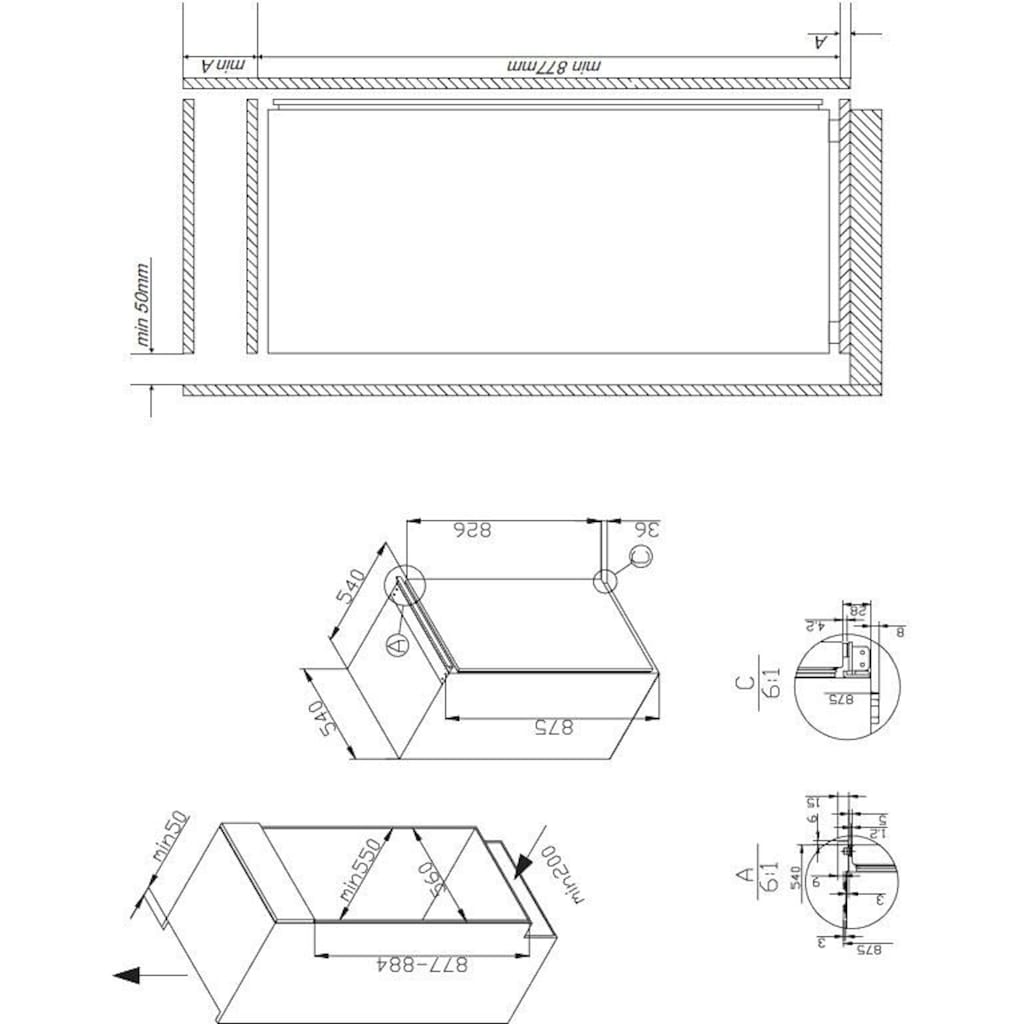 Amica Einbaukühlschrank, EKS 16171, 87,5 cm hoch, 54,0 cm breit