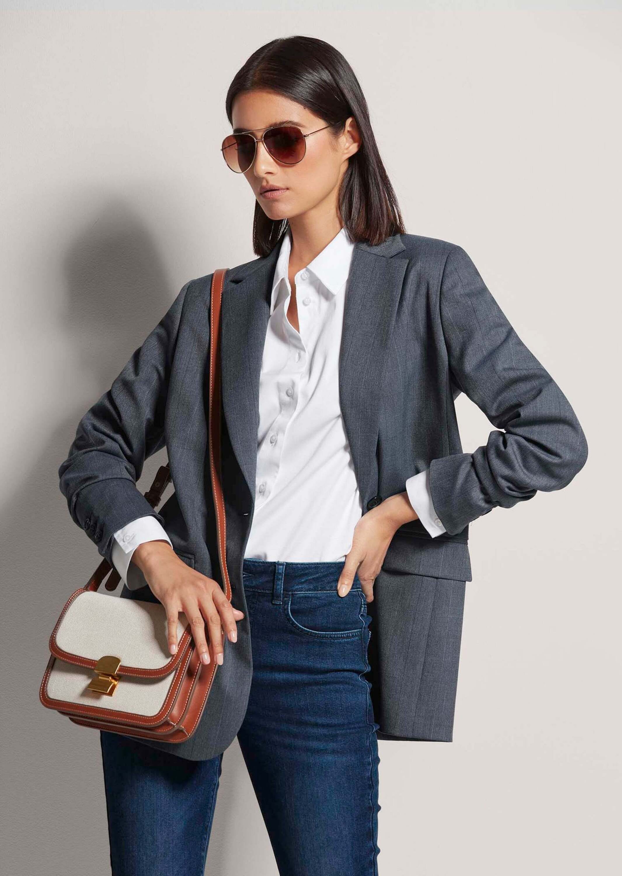 MADELEINE Jackenblazer »Blazer Legerer Longblazer mit dezentem Karomuster«