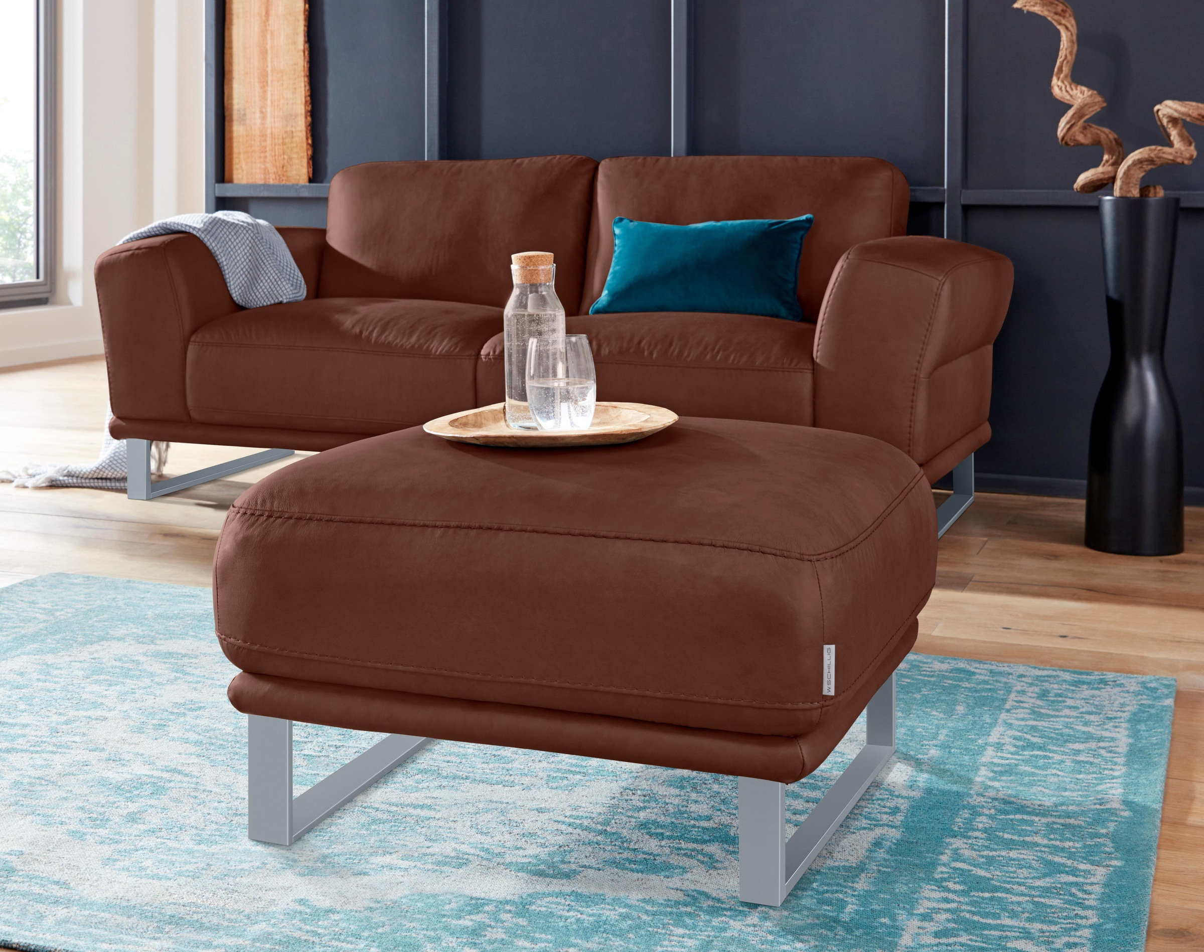 W.SCHILLIG Hocker »montanaa«, mit Metallkufen in Silber matt, Breite 71 cm
