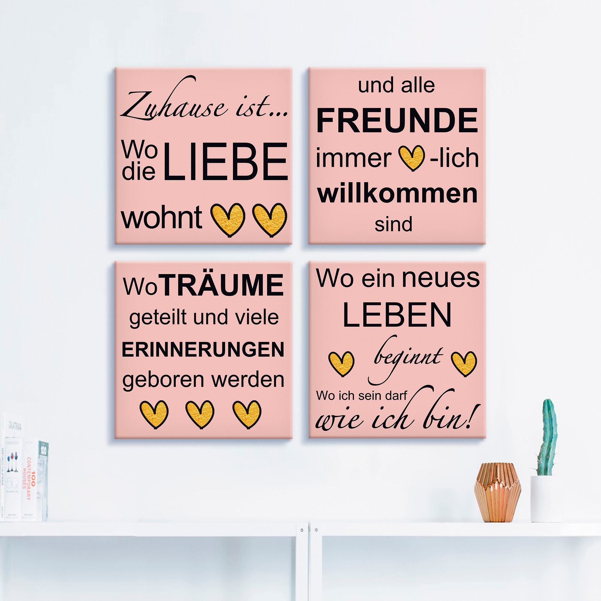 Artland Leinwandbild »Wo die Liebe wohnt«, Sprüche & Texte, (4 St.), 4er Set, verschiedene Größen