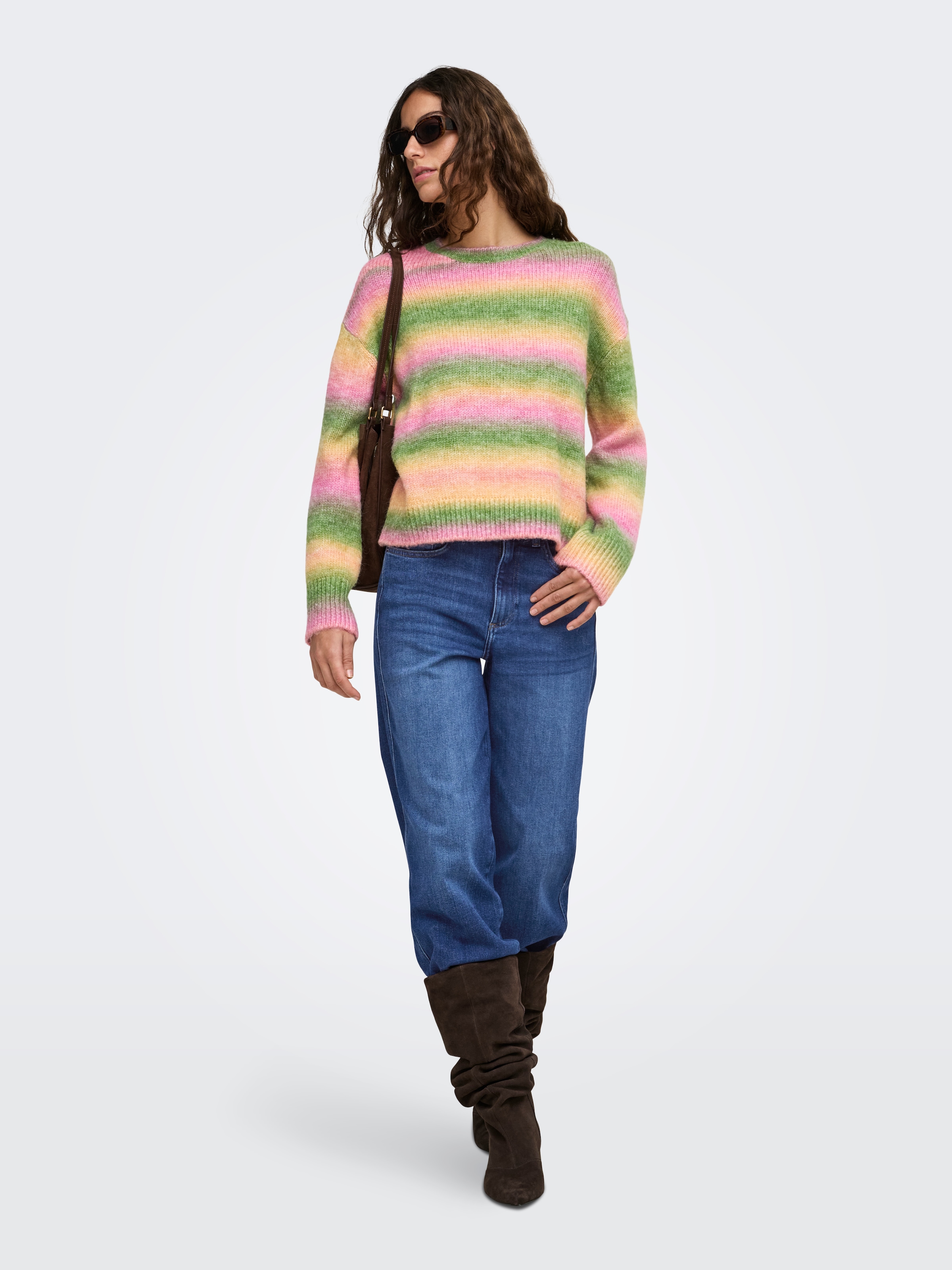 ONLY Strickpullover »ONLDUBLIN LS SPACE DYE O-NECK KNT« Materialmix, regular fit, Strickmuster