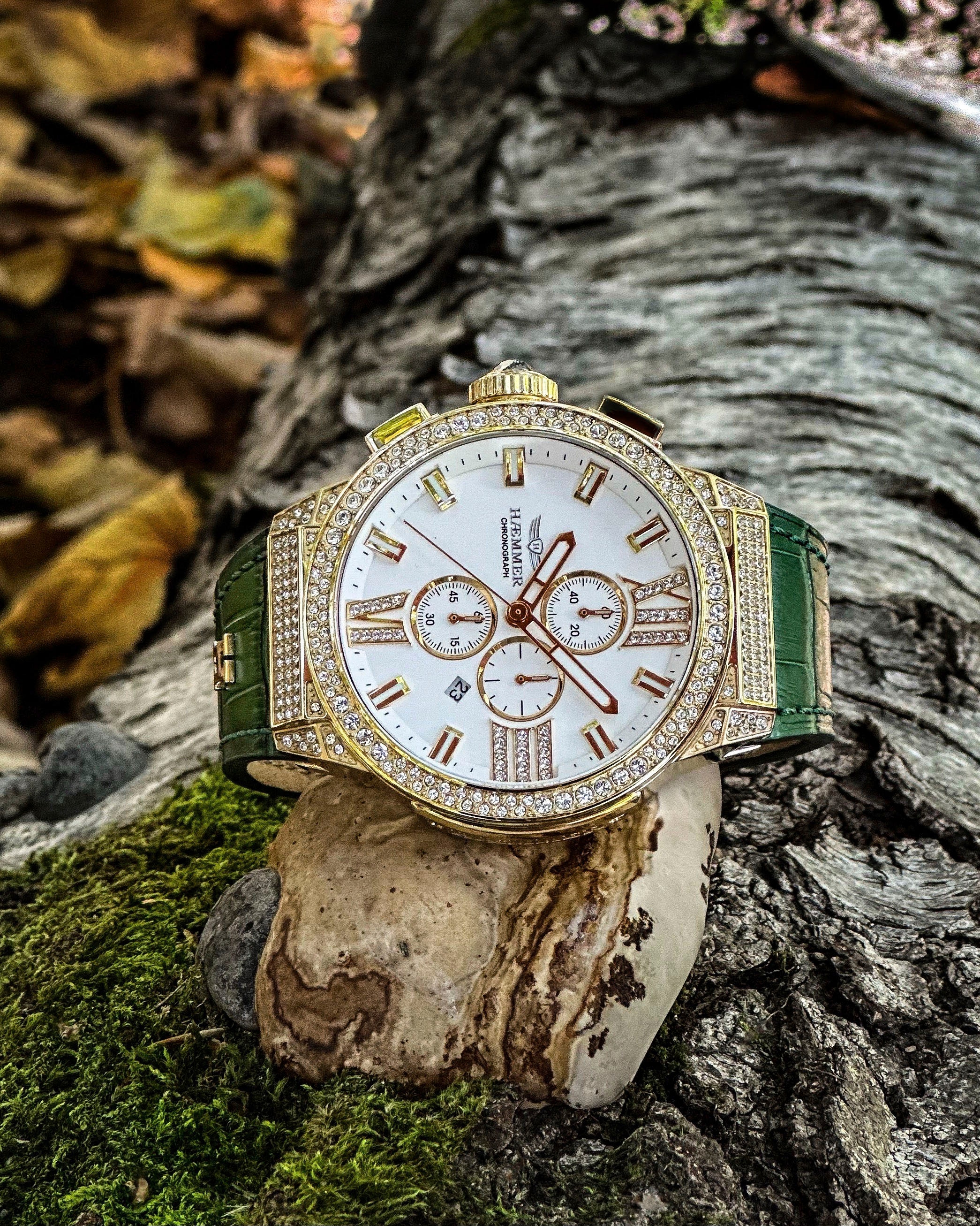 HAEMMER GERMANY Chronograph »EMINENT«, Quarzuhr, Damenuhr, Datum, Stoppfunktion, Saphirglas, Lederarmband