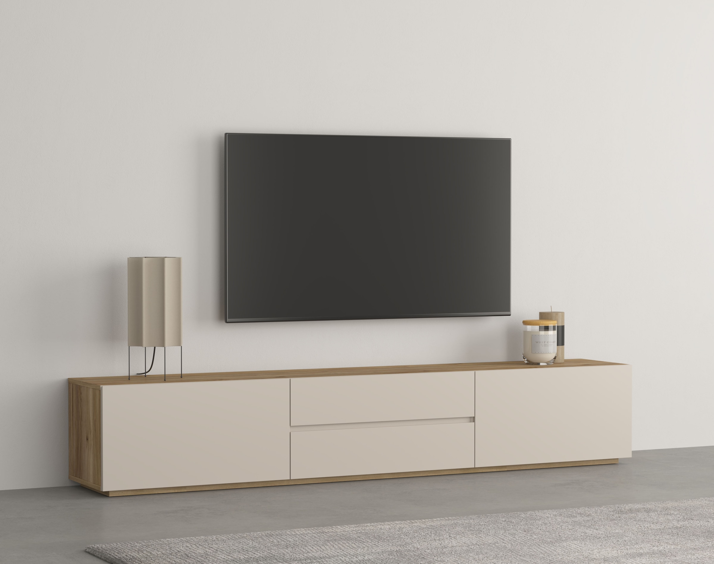 INOSIGN Lowboard »Criss, Breite 200 cm, moderne grifflose TV-Kommode«, TV-Kommode, TV-Schrank, hängend und stehend montierbar
