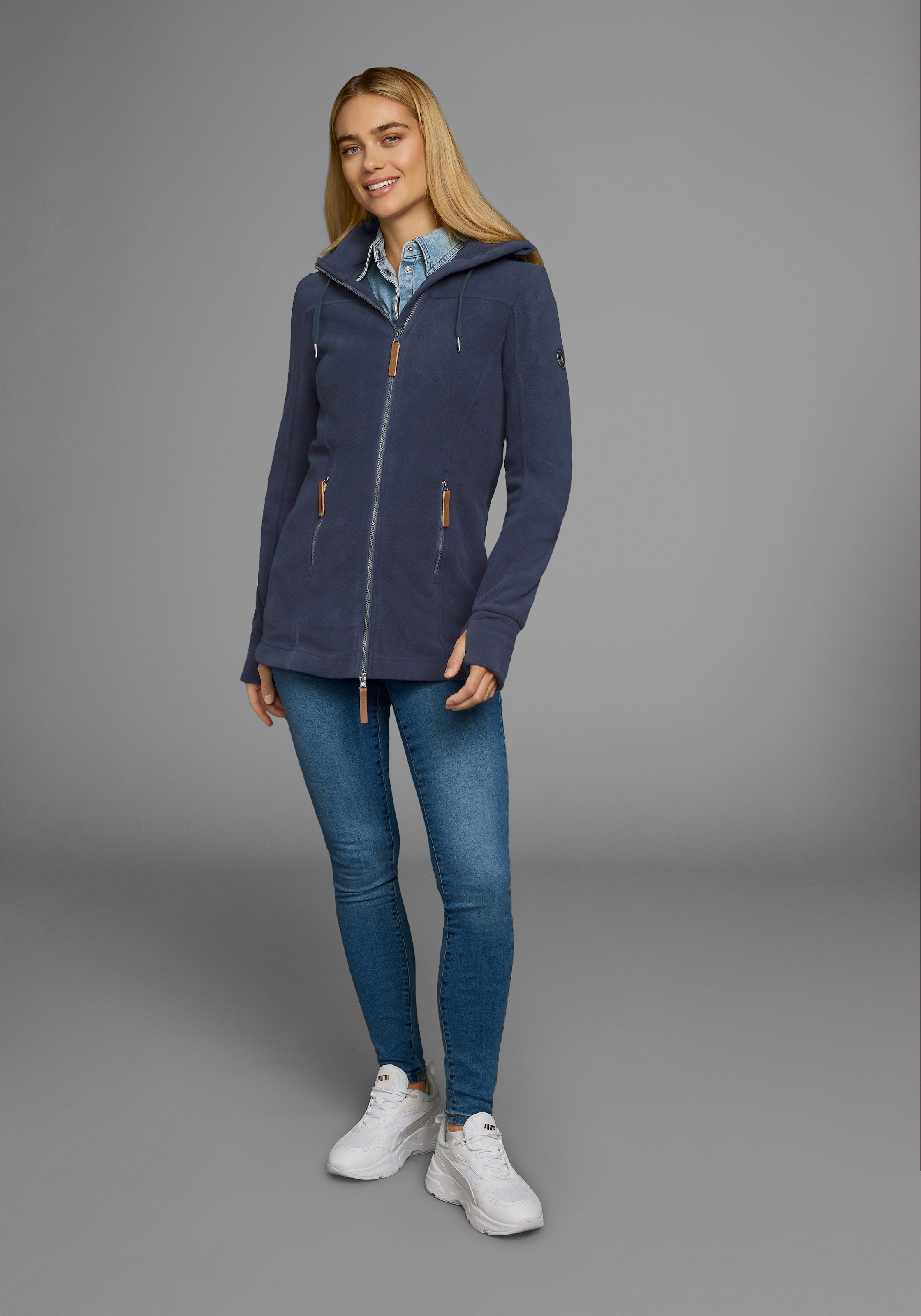 Polarino Fleecejacke, mit Kapuze, aus Fleece, atmungsaktiv, schnell trocknend