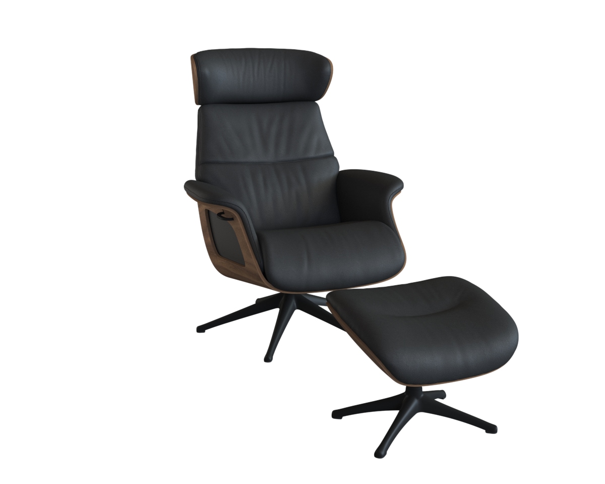 FLEXLUX Relaxsessel »Clement Rücken u. Kopfverstellung, ergonomisch, Airchannels«, Rücken- & Kopfteilverstellung, Drehbar, Armlehne Walnuss, Fuß Schwarz