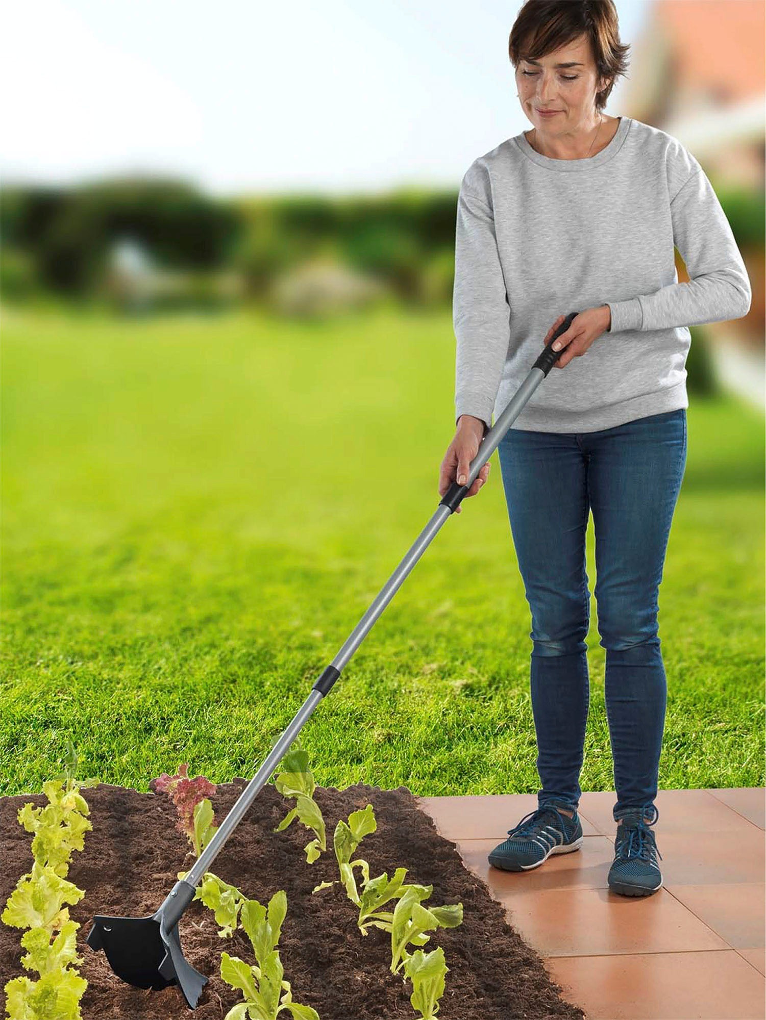 Maximex Gartenhacke, ausziehbarer Gartenpflug mit Teleskopstiel