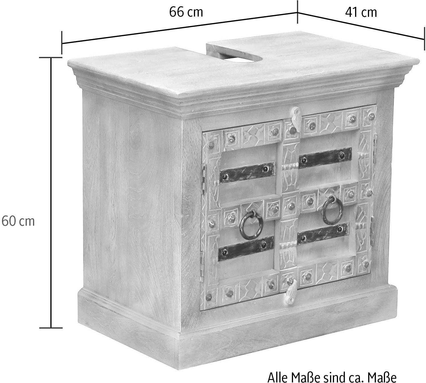 SIT Waschbeckenunterschrank »Daipur«, geschnitzte Verzierungen und Siphonausschnitt