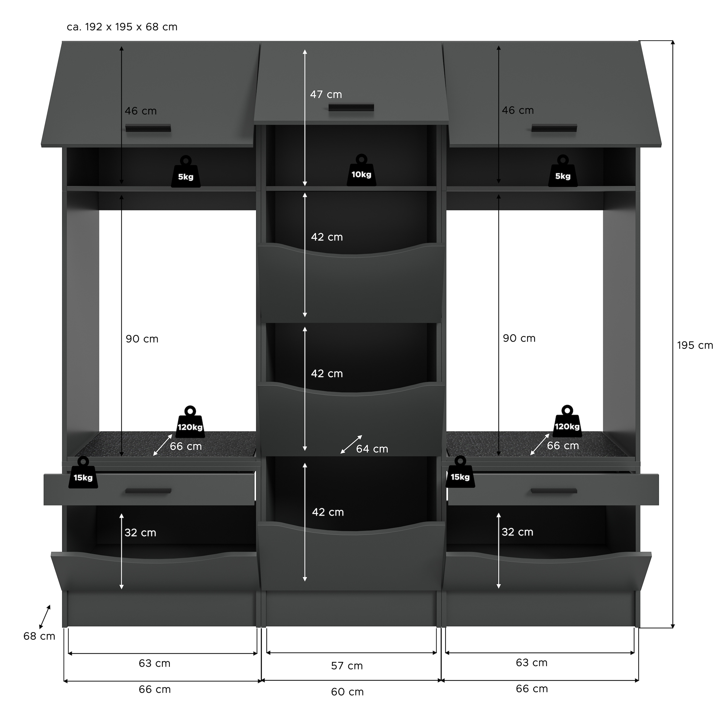 welltime Mehrzweckschrank-Set »FALAS,  3-teilig, Hauswirtschaftsraum Set, Breite 192 cm« 2x Waschmaschinenumbau- & 1x Wäscheschrank, 