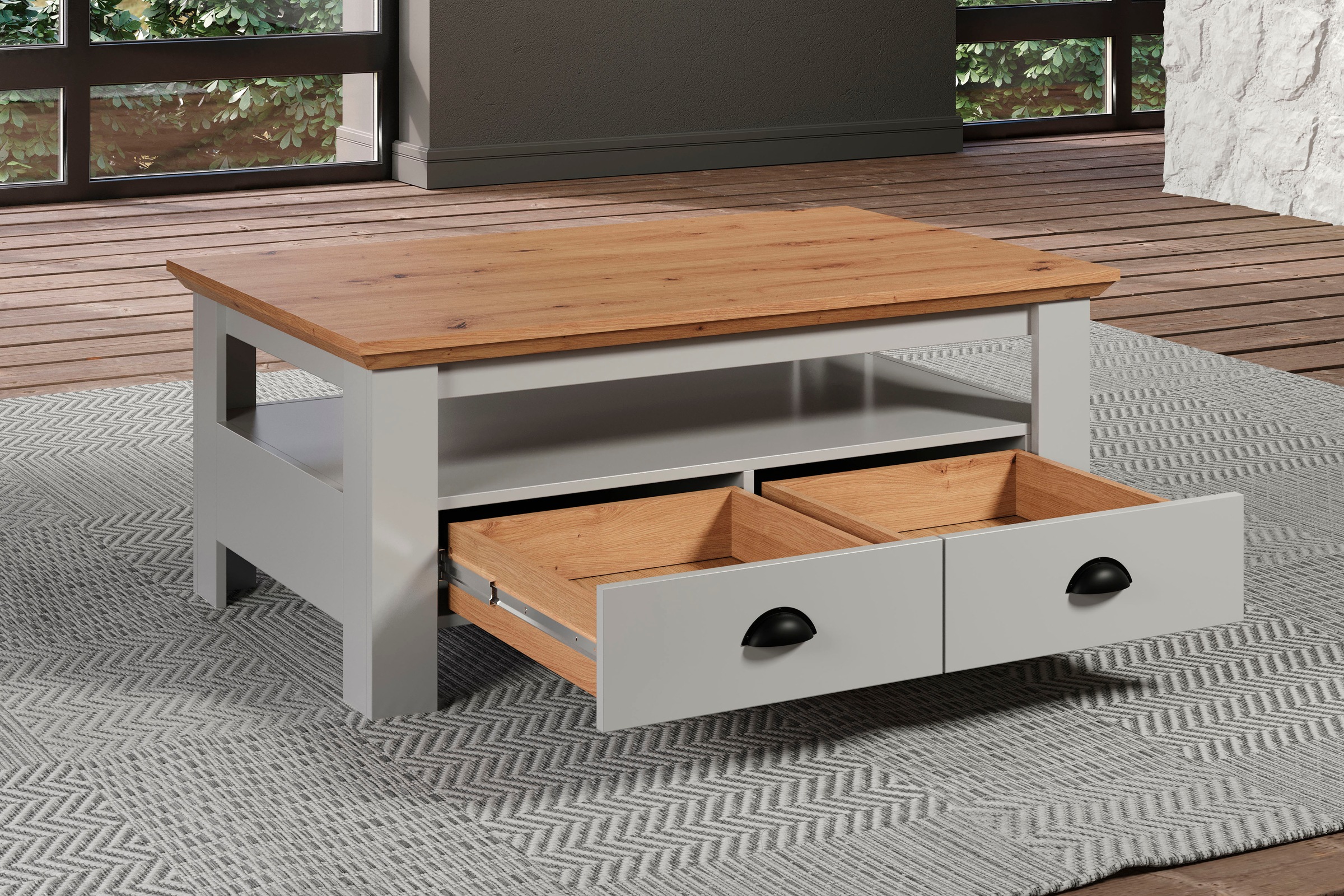 Home affaire Couchtisch »Herzwill«, eckiger Couchtisch, Breite 110 cm, Höhe 45 cm, 2 Schubfächer, 1 Fach