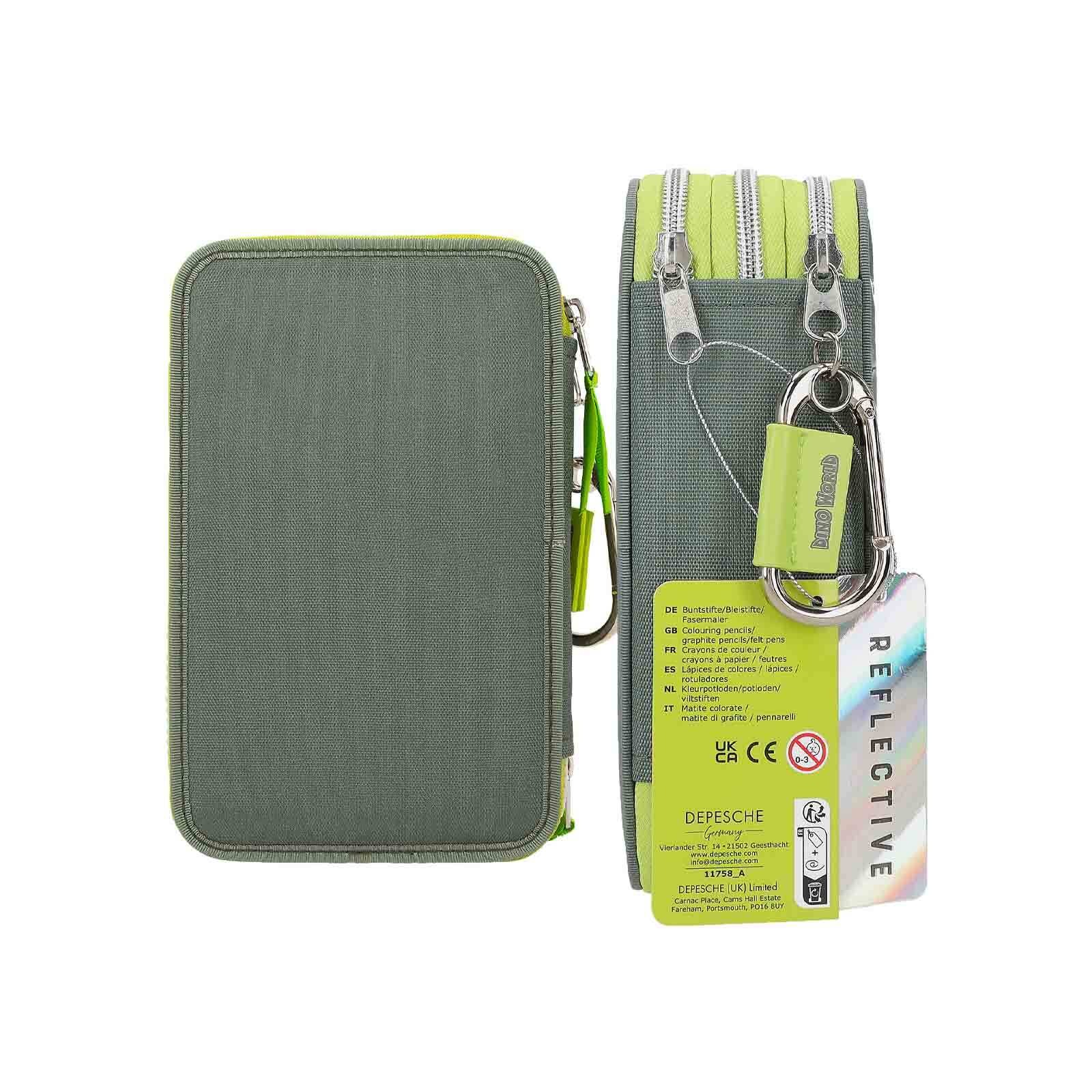 Depesche Buntstift »3-Fach Federtasche Reflector Dino World 20 x 13 cm grün«