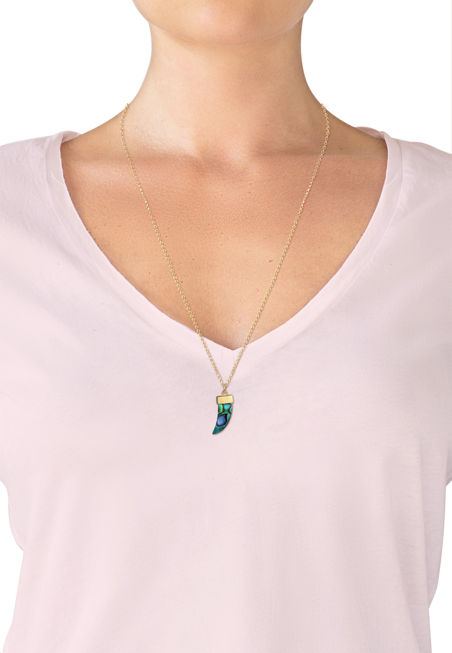 Elli Kette mit Anhänger »Halskette Anhänger Zahn Abalone Muschel 925 Sterling Silber vergoldet«