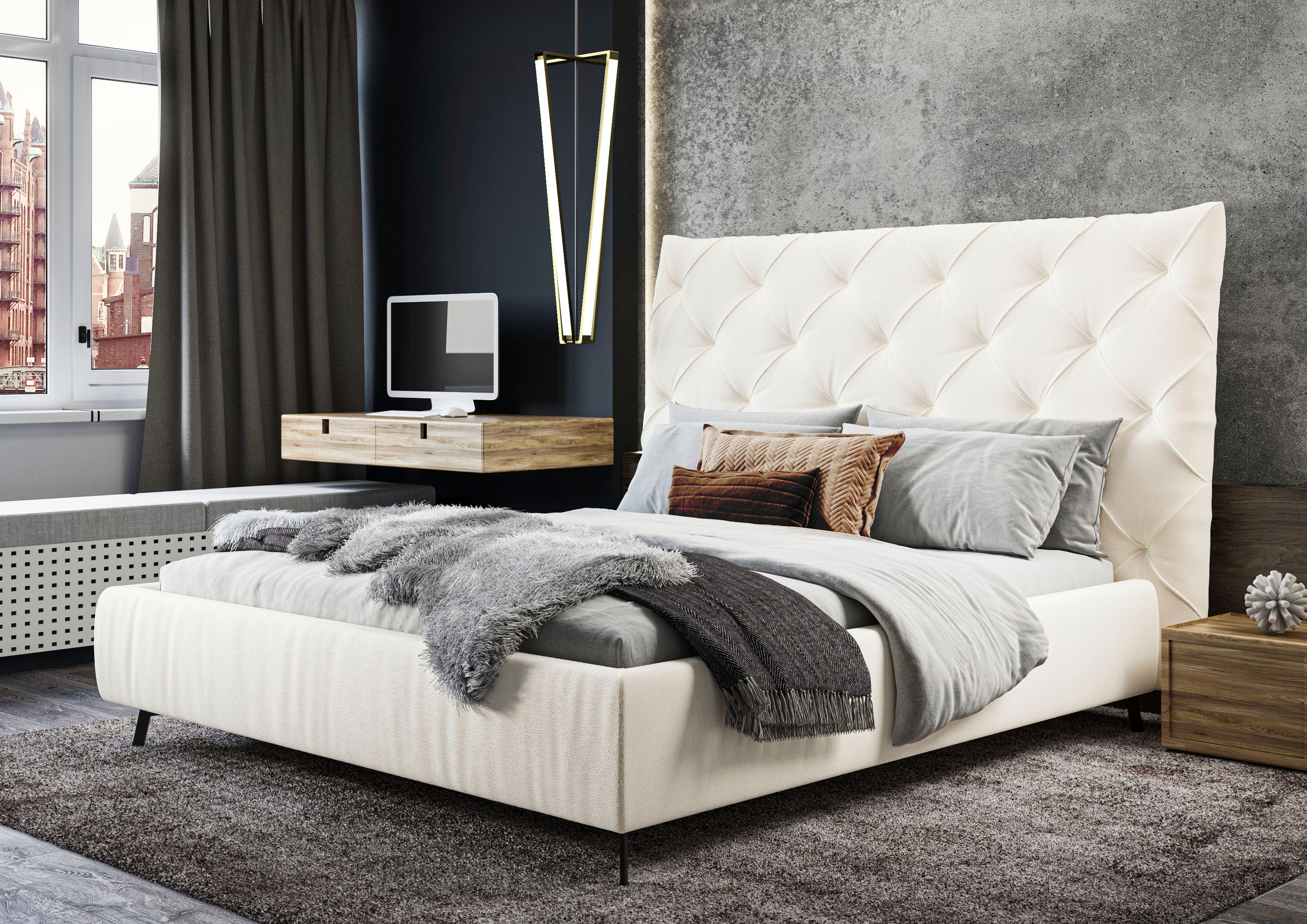 Home affaire Polsterbett »Maxime, in 4 Breiten bis 200cm, auch in Leder« Kopfteilhöhe 143 cm, belastbar bis 280 kg, auch in Überlänge 220cm