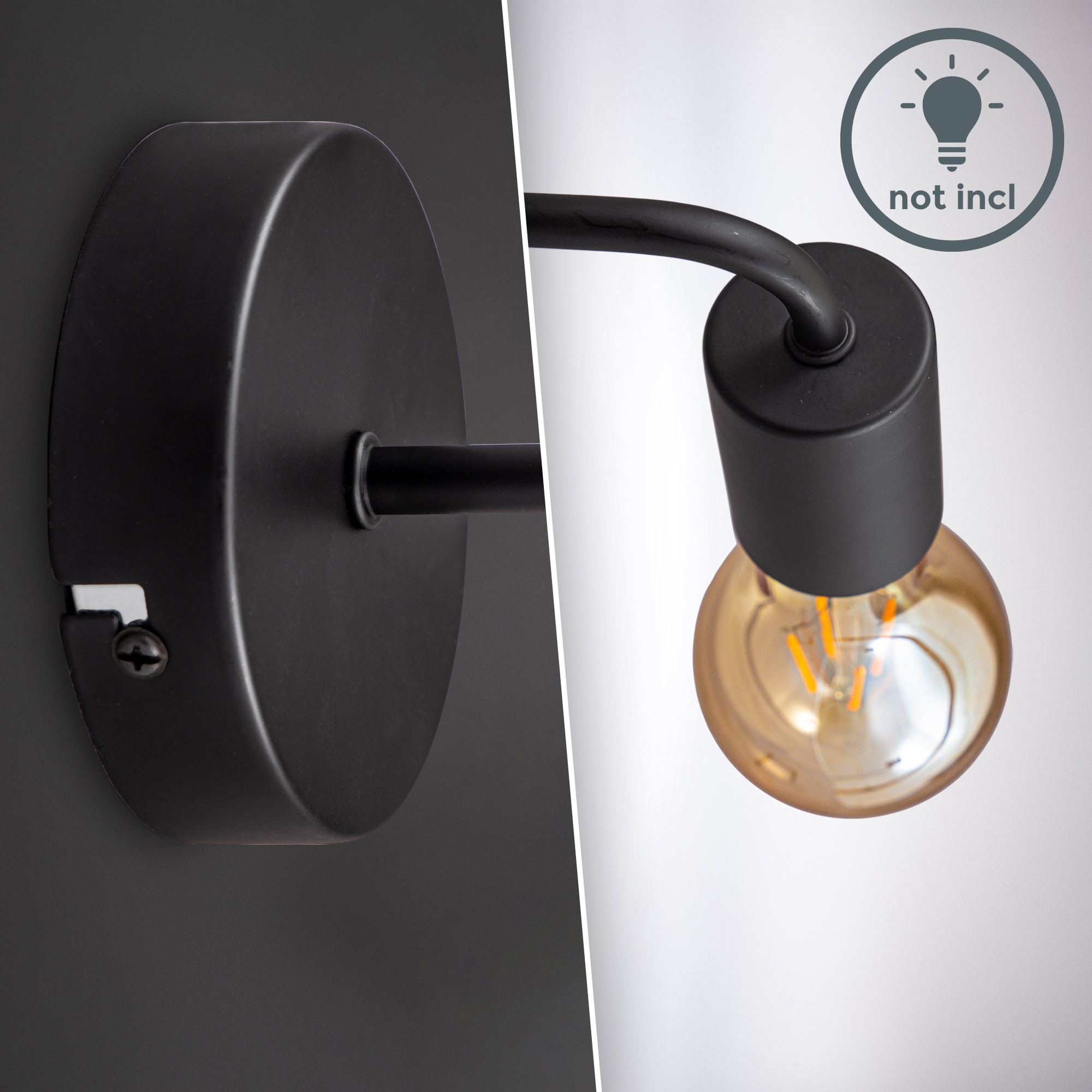 B.K.Licht Wandleuchte, 1 flammig, Leuchtmittel E27 | ohne Leuchtmittel, Wandlampe, 1 flammig, Vintage, Industrial-Design, Retro, Stahl, rund