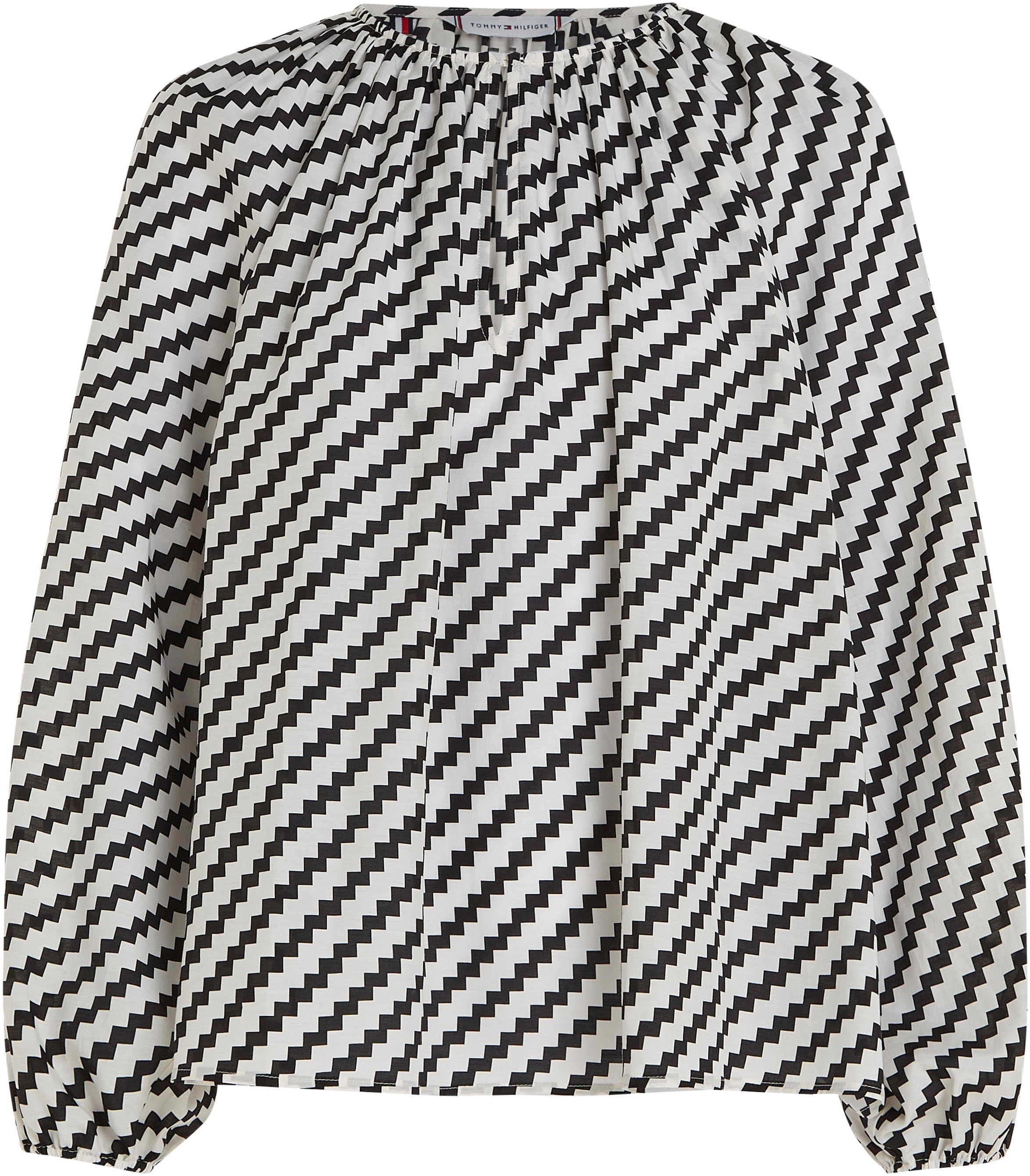 Tommy Hilfiger Blusentop »ZIGZAG GATHERED BLOUSE LS«, mit Logopatch