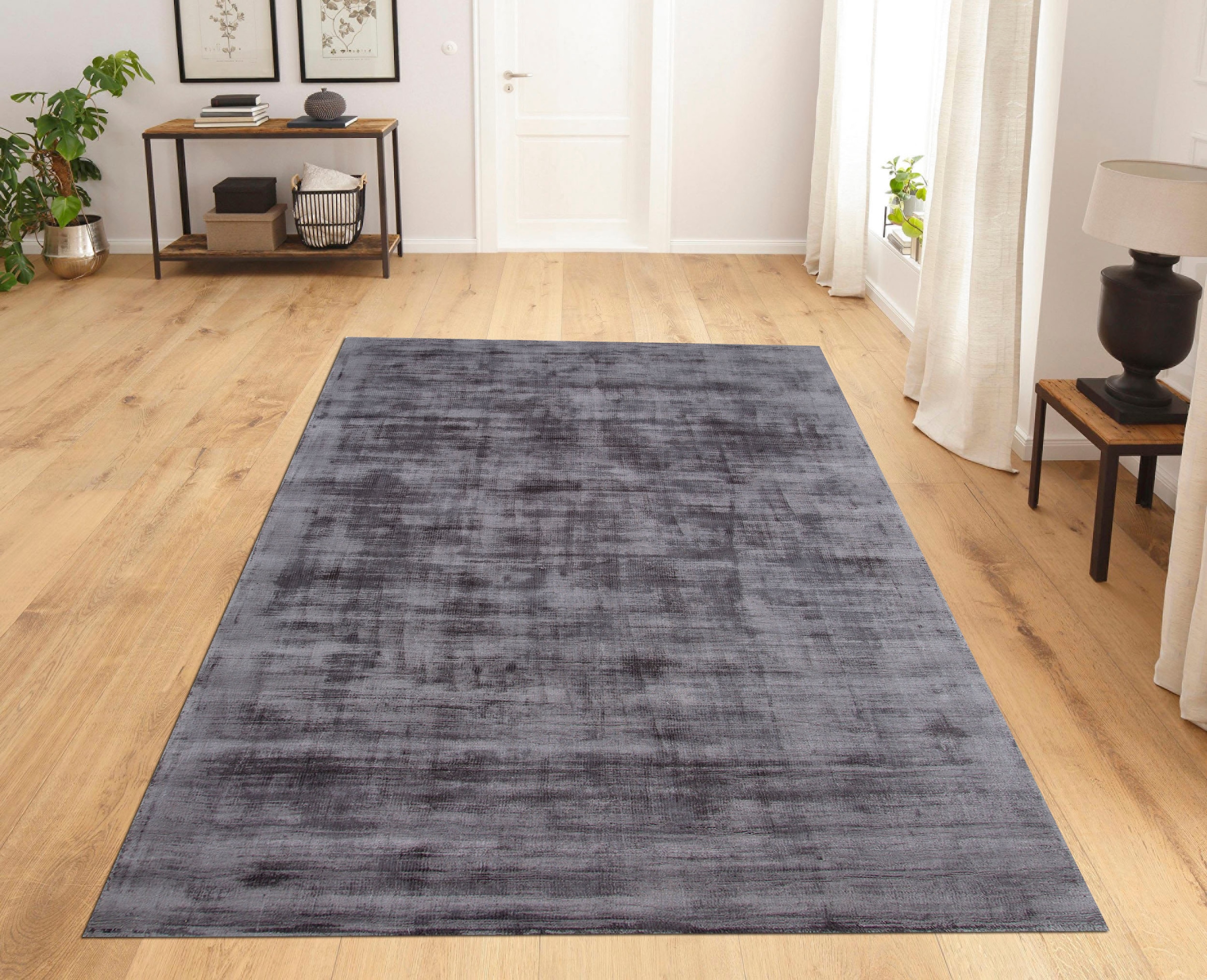 Home affaire Teppich »Nuria«, rechteckig, 12 mm Höhe, Kurzflor, Seiden-Optik, aus 100% Viskose, Uni-Farben