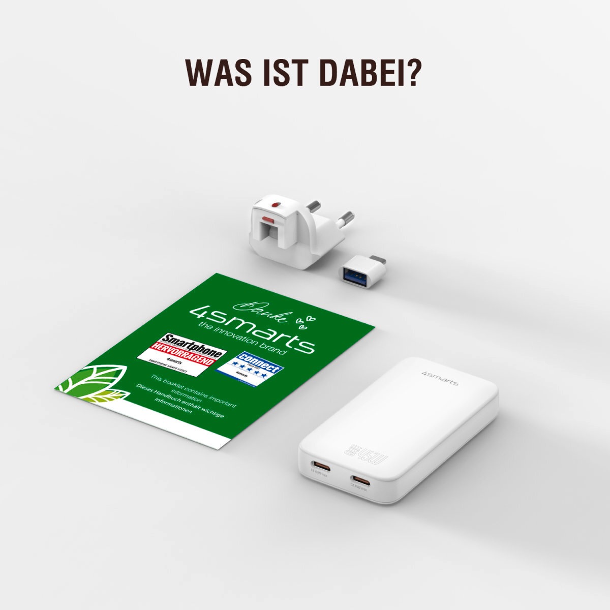 4smarts USB-Ladegerät »FlatPlug Slim Dual 45W GaN 2x USB-C«, extrem flaches Design