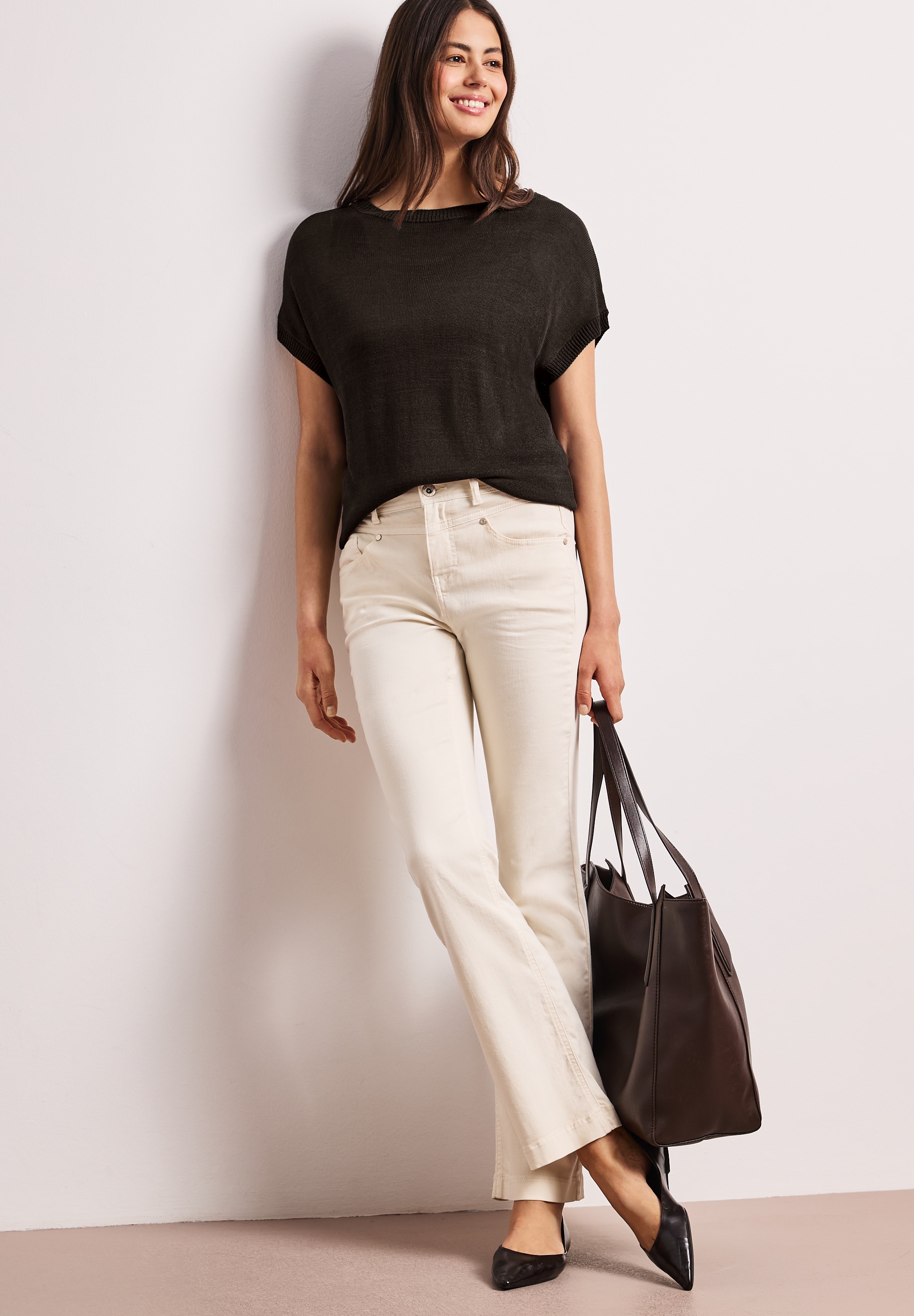 STREET ONE Kurzarmpullover mit U-Boot-Ausschnitt und aus reiner Viskose