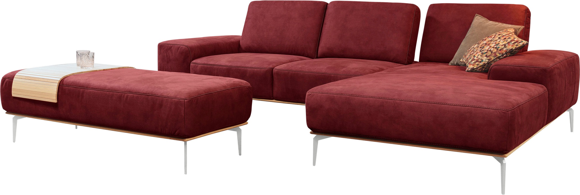 W.SCHILLIG Ecksofa »run, Designsofa, bequem, L-Form«, mit elegantem Holzsockel, Füße in Chrom glänzend, Breite 299 cm