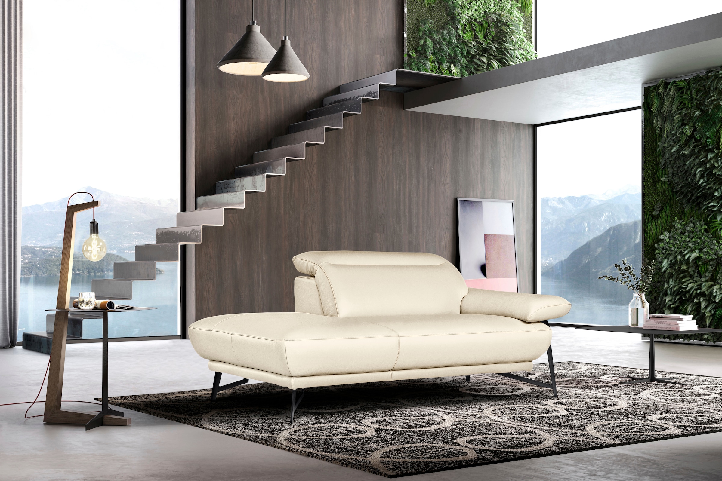Egoitaliano Ottomane »Anais, Designsofa mit hohem Sitzkomfort, Designfuß«, Solitärmöbel als Blickfang, inkl. verstellbarer Kopfstützen