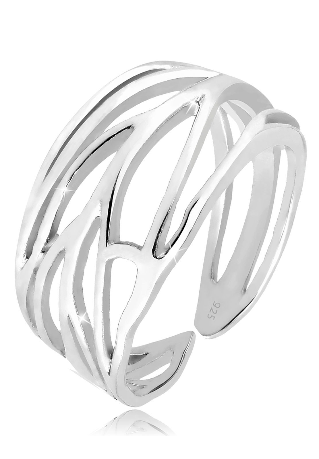 Elli Fingerring »Ornament und offene Ringschiene 925 Silber«