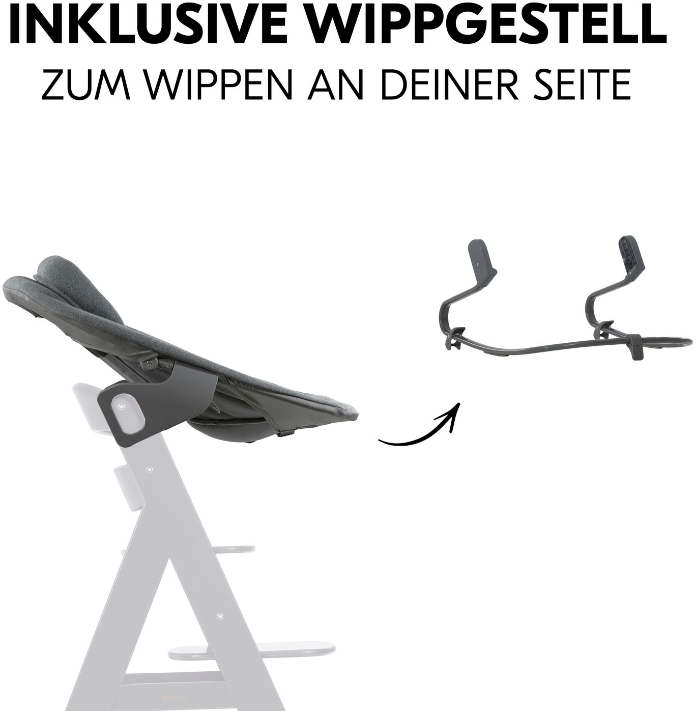 Hauck Babywippe »Alpha Bouncer Premium, Dark Grey«, bis 9 kg, für Neugeborene mit Wippgestell, für Hochstuhl Alpha+ und Beta+